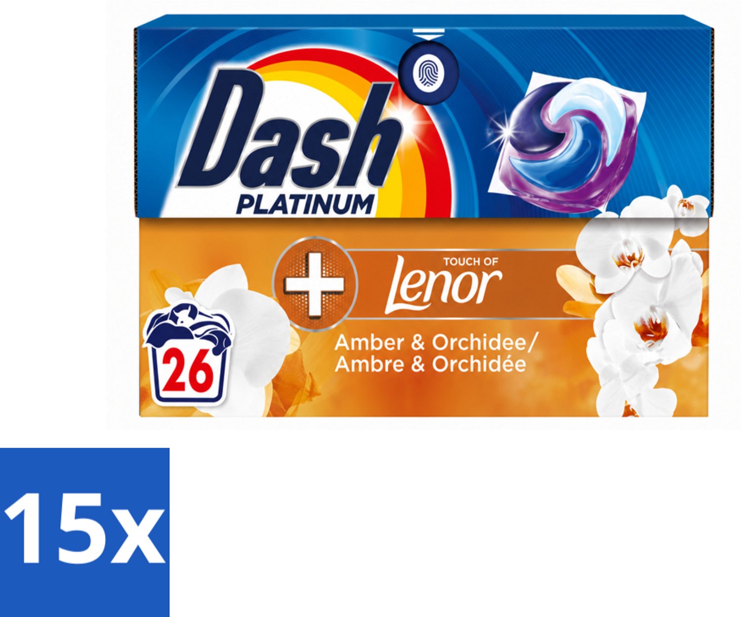 15 x Dash – Wasmiddelcapsules – 4in1 Pods Amber & Orchidee – 26 capsules - Voordeelverpakking - 15 stuks