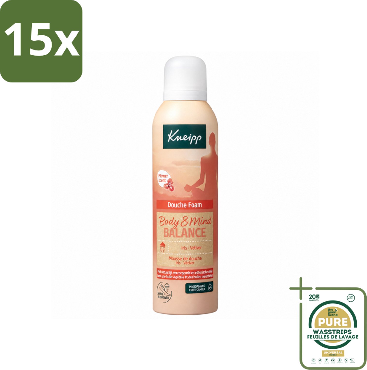 15 x Kneipp - Douche schuim - Body & Mind Balance - Iris & Vetiver - 200 ml - Wasstrips - Douche Schuim - Lichaam Verzorging - Ontspanning - Geest En Lichaam - Iris En Vetiver