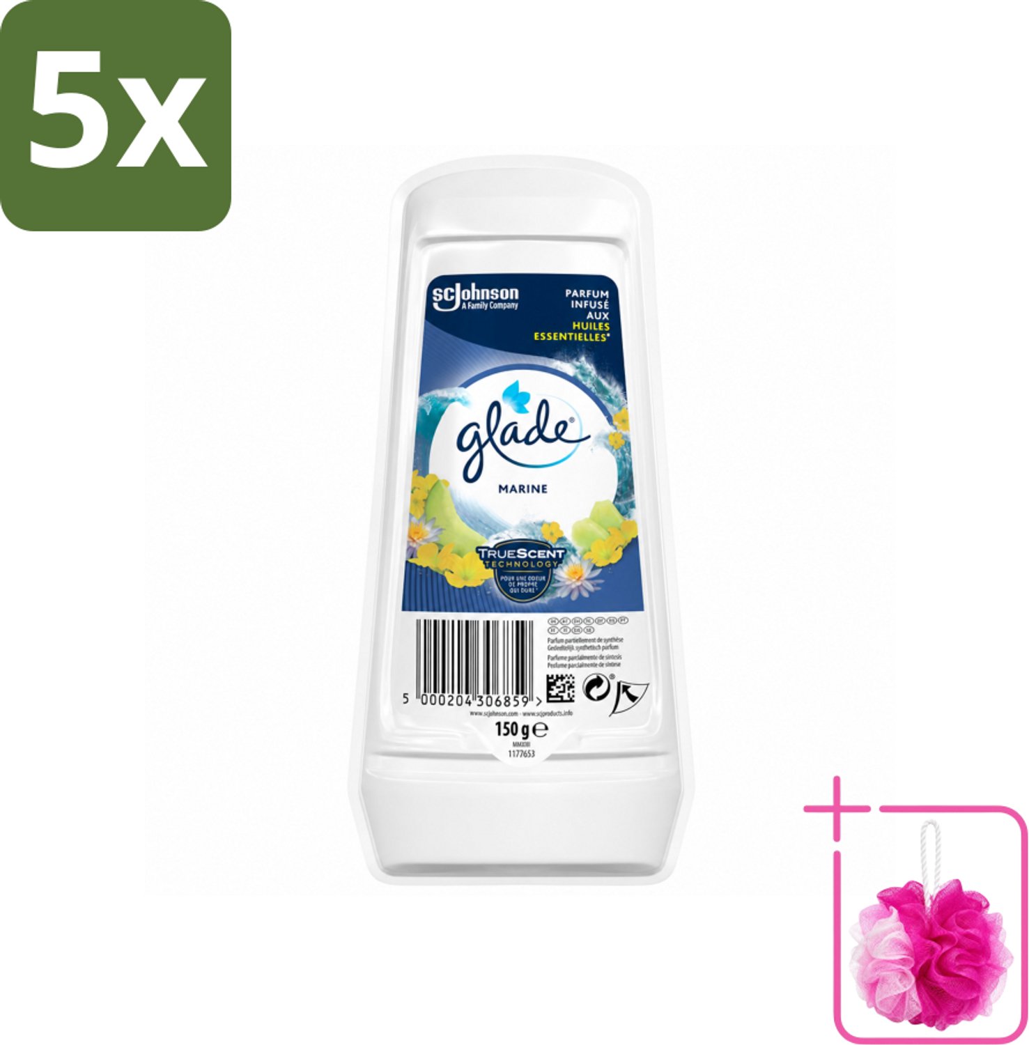 5 x Glade - Gel - Marine - 150 g - Bulkverpakking - Frisse lucht - Douchemop - Zeelucht