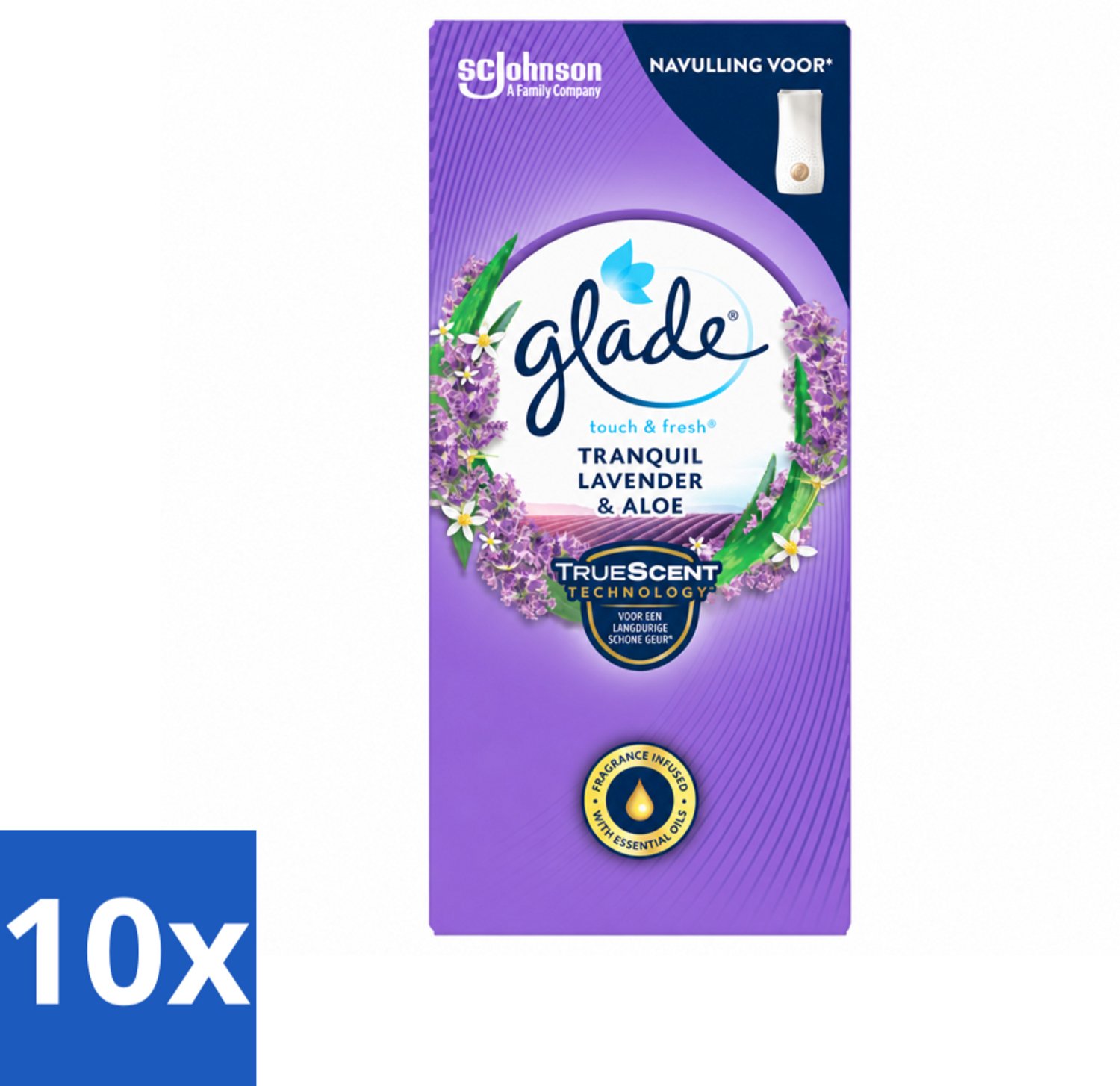 10 x Glade – Touch & Fresh Navulling – Tranquil Lavender & Aloe – 10 ml - Voordeelverpakking - 10 stuks