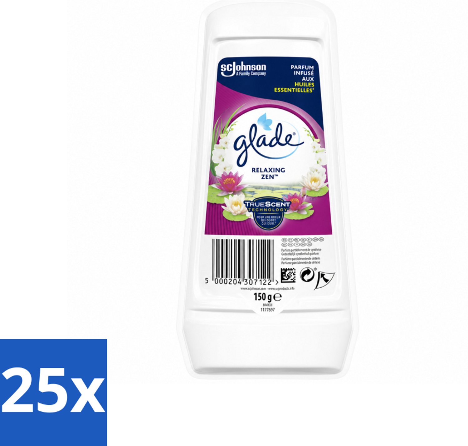 25 x Glade – Luchtverfrisser Gel – Relaxing Zen – 150 g - Voordeelverpakking - 25 stuks