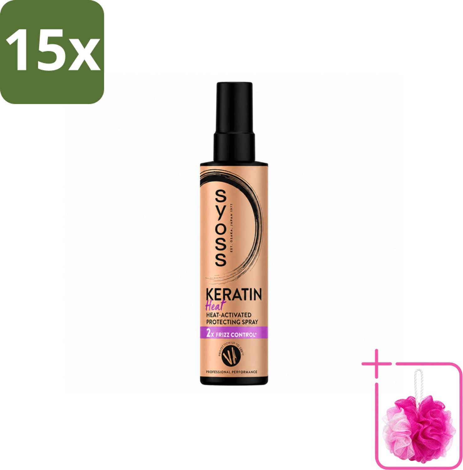 15 x Syoss - Keratin - Heatprotection Spray - Tot 220°C Bescherming - 200 ml - Bulkverpakking - Hittebescherming haar - Douchemop - Keratine spray