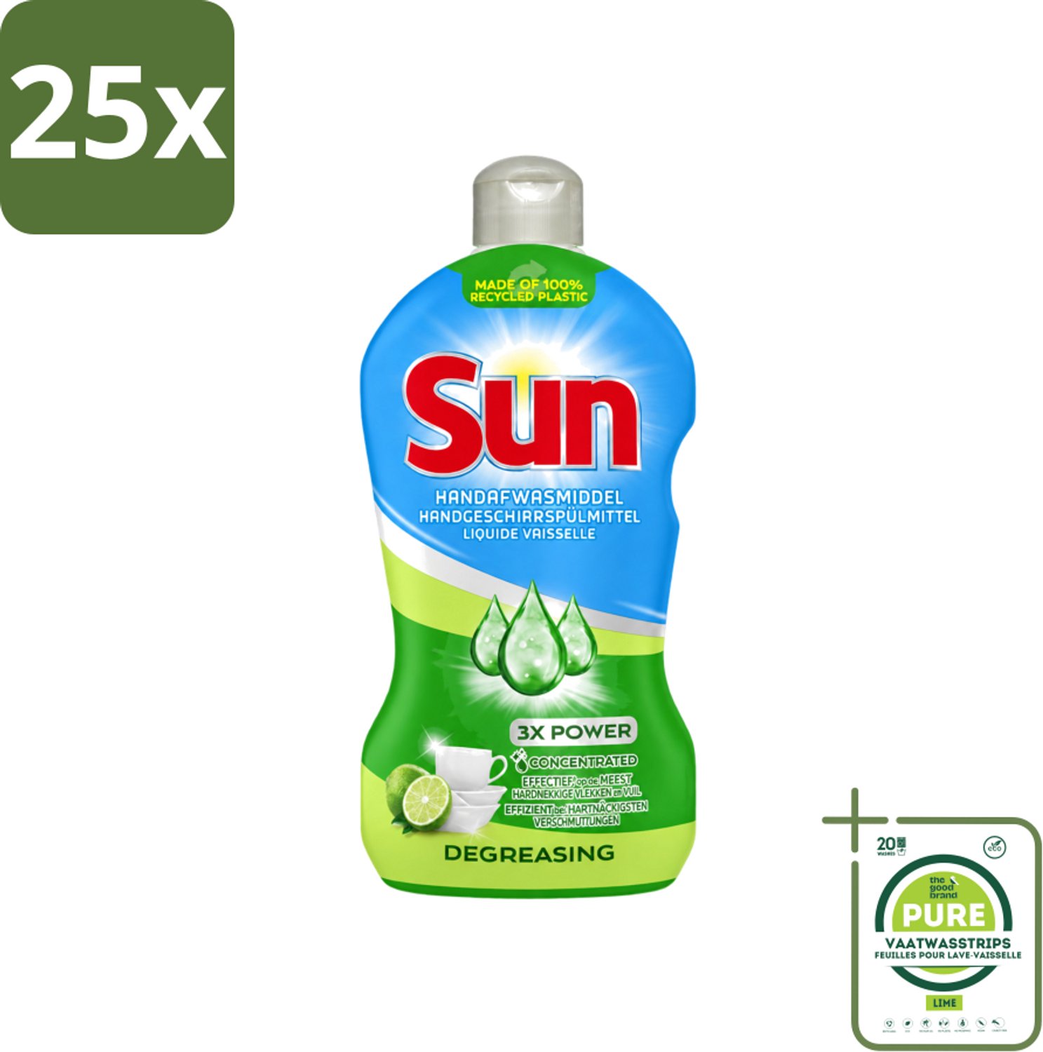 25 x Sun - Handafwasmiddel - Degreasing - Limoen - 450 ml - Grootverpakking - Vaatwasstrips - Handafwasmiddel - Vaatwas - Limoen - Afwasmiddel - Vetverwijderend