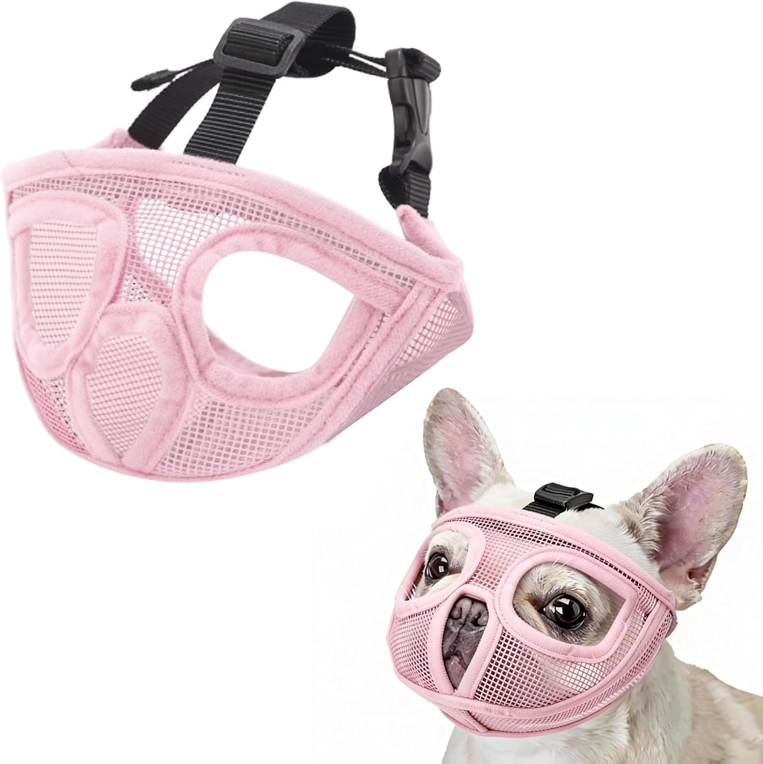 Snuit hond muilkorf, Franse bulldog muilkorf met zacht gaas verstelbare anti-bijten kauwen blaffen voor grote rassen Pug/Shih Tzu/Boston Terrier roze L