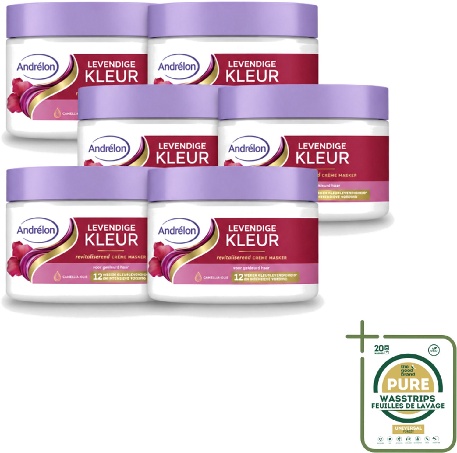 6 x Andrélon – Crème Haarmasker – Levendige Kleur – 300 ml - Wasstrips - Gekleurd Haar Verzorgen - Kleur Behouden - Haar Glans - Haar Voeden - Haar Herstellen