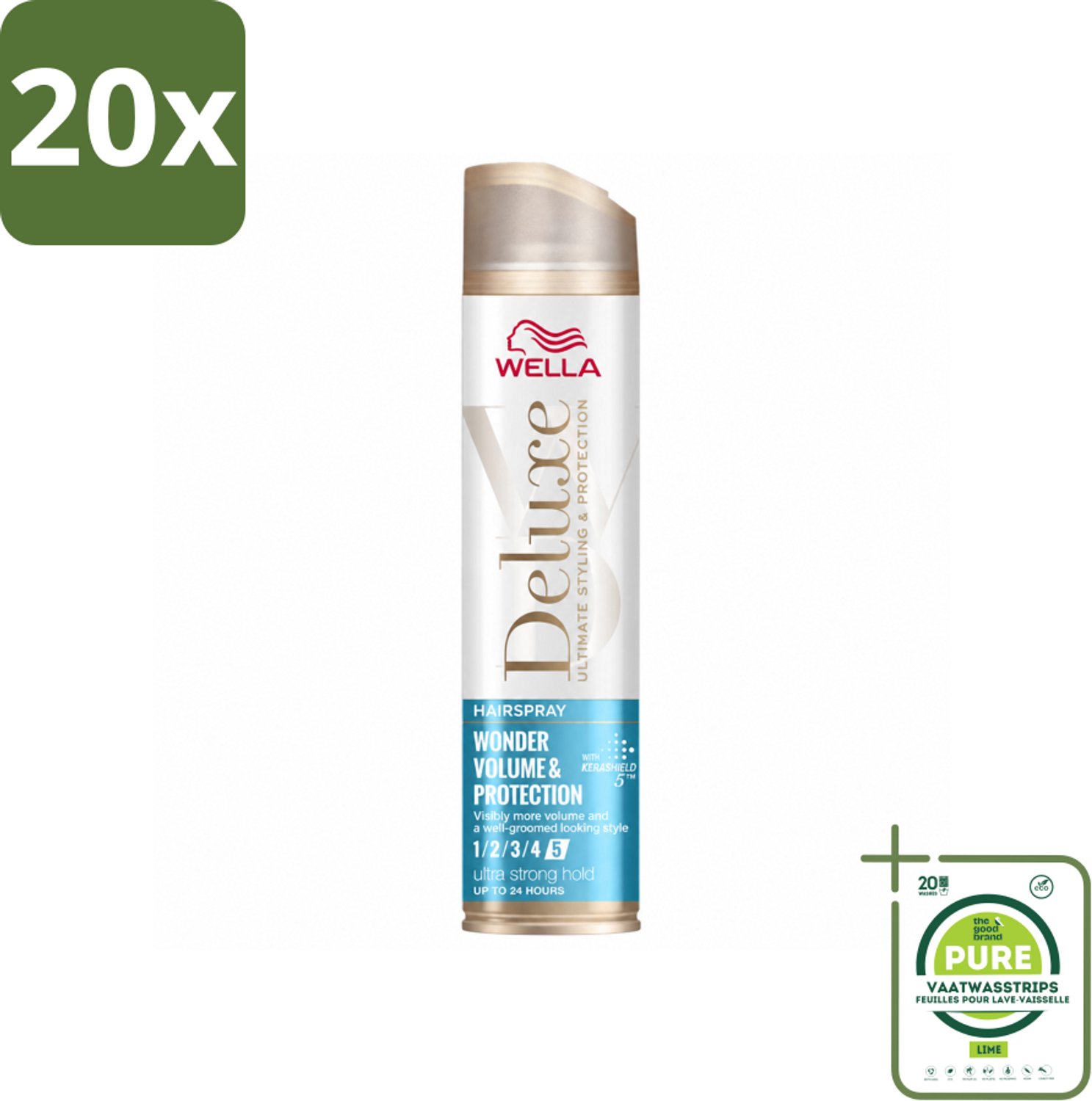 20 x Wella – Deluxe Volume & Protection – Haarspray – 250 ml - Grootverpakking - Vaatwasstrips - Haarspray - Volume - Bescherming - Keratine - UV Bescherming