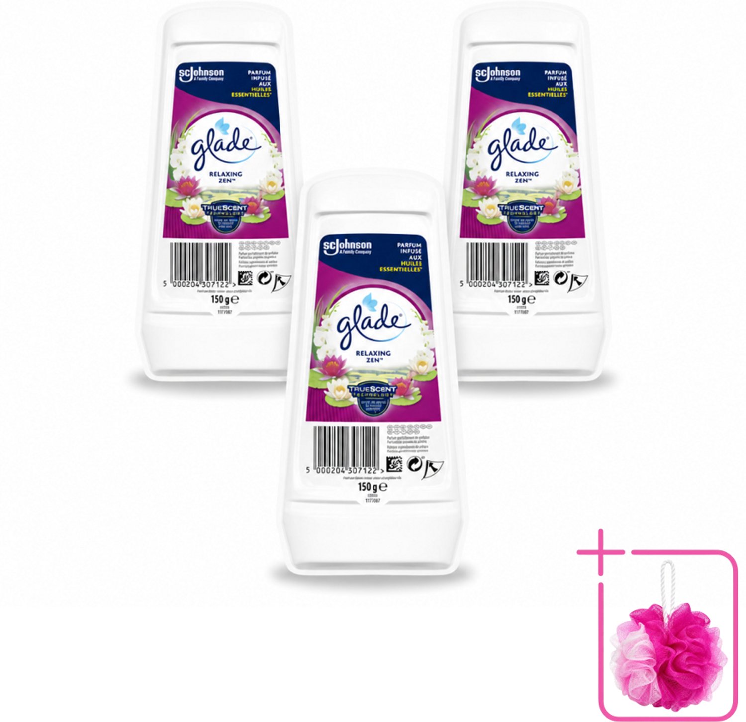 3 x Glade – Luchtverfrisser Gel – Relaxing Zen – 150 g - Bulkverpakking - Luchtverfrisser - Douchemop - Ontspannende geur