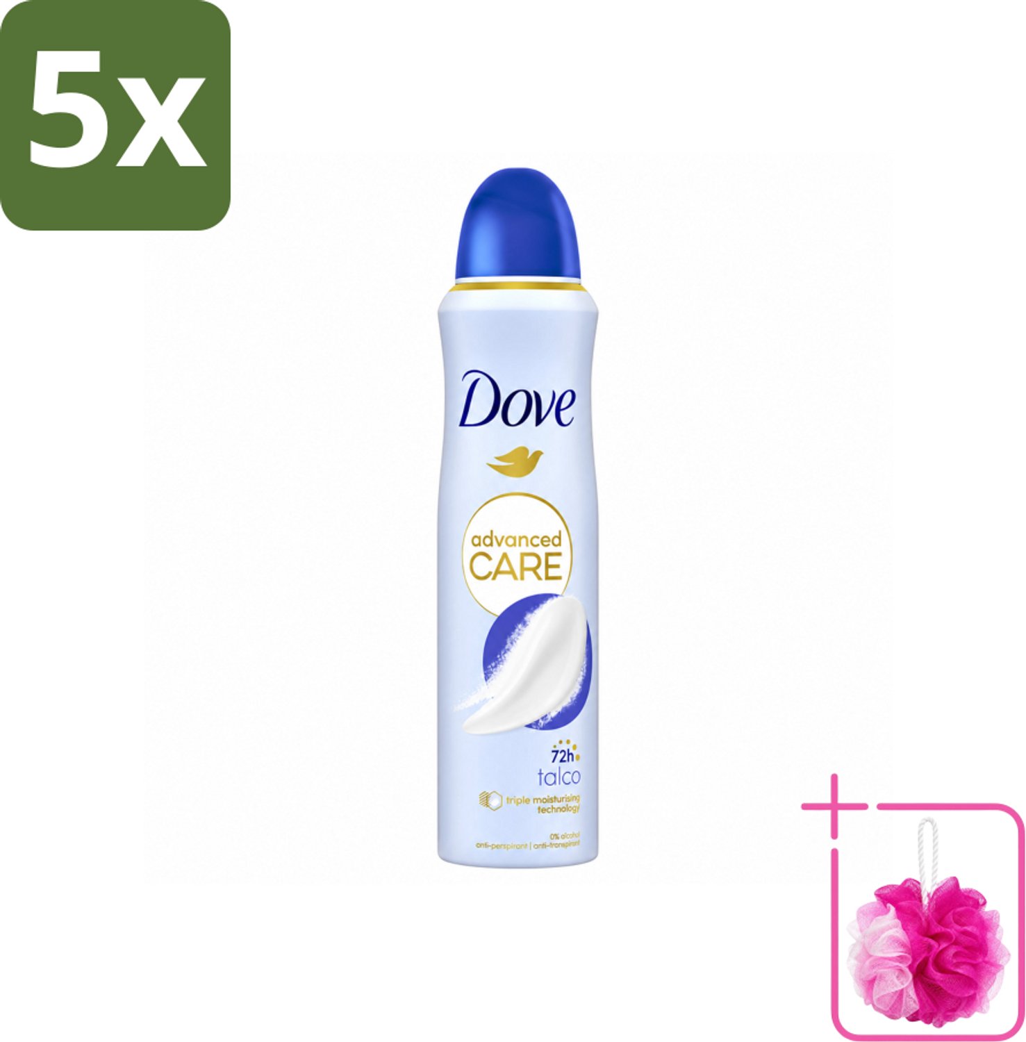 5 x Dove – Deodorant Spray – Talco – 150 ml - Bulkverpakking - Anti-transpirant - Douchemop - Deodorant spray