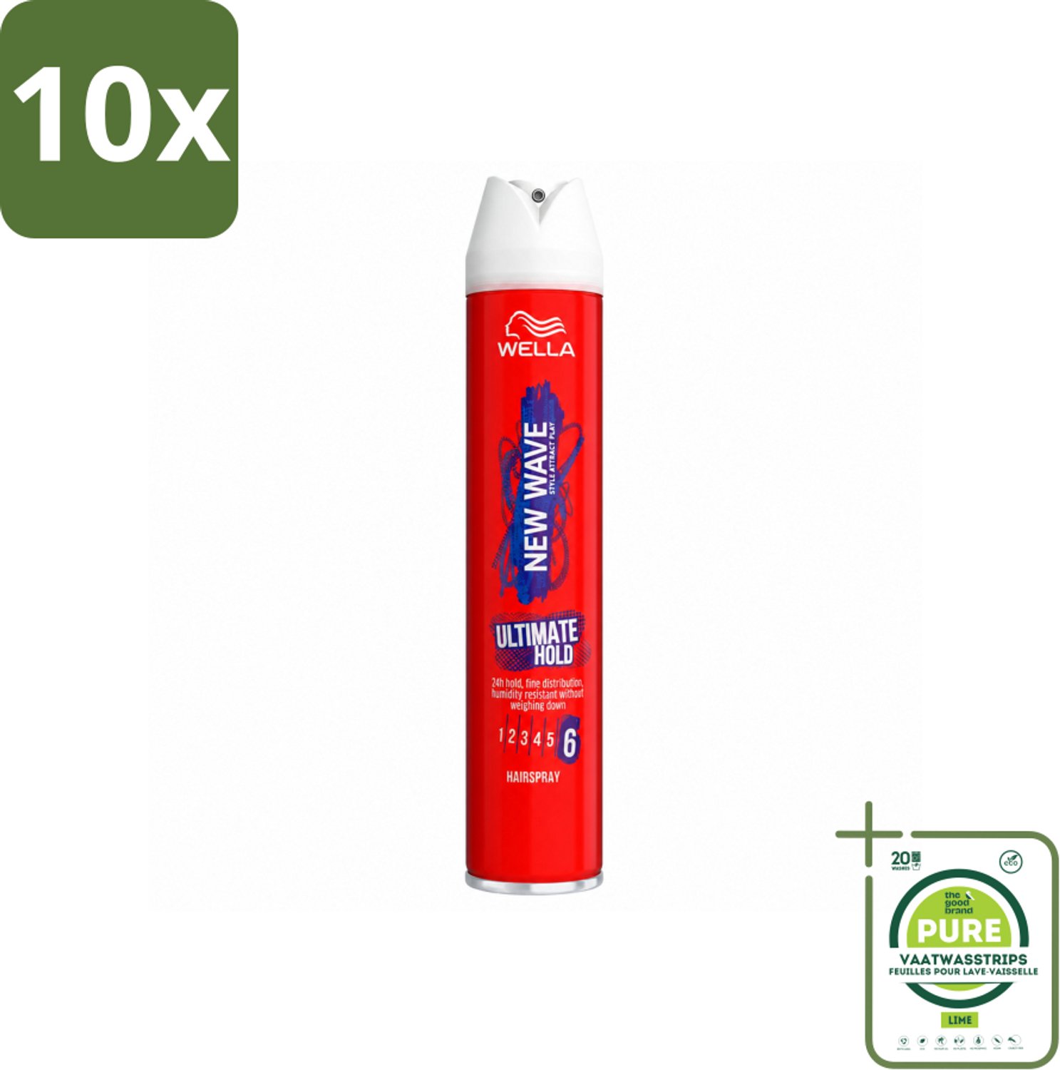 10 x Wella – New Wave Ultimate Hold – Haarspray – 400 ml - Grootverpakking - Vaatwasstrips - Haarspray - Fixatiespray - Stijl - Hold - UV Bescherming