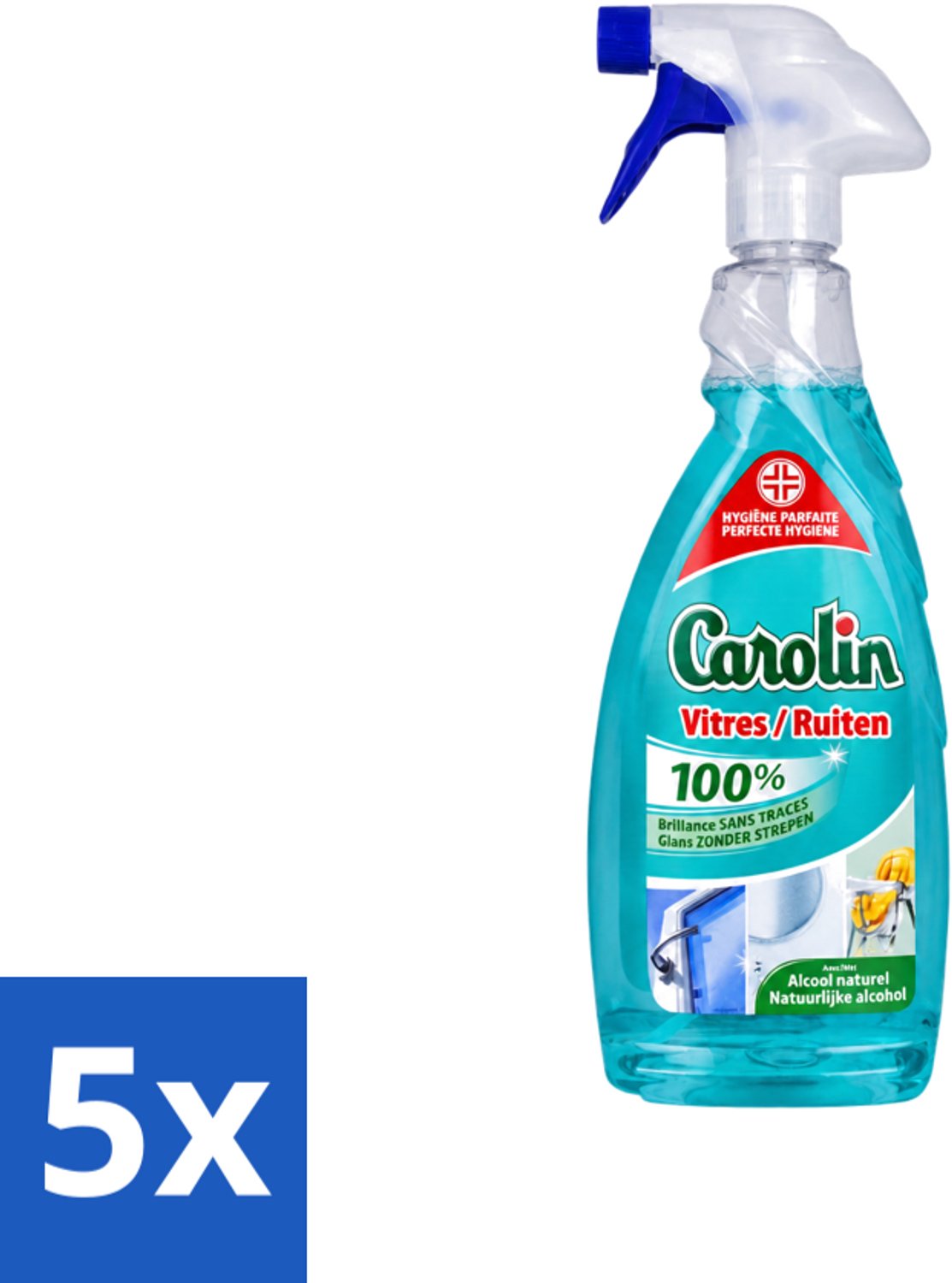 5 x Carolin - Glas- en Ruitenreiniger - Met Natuurlijke Alcohol - 650 ml - Voordeelverpakking - 5 stuks