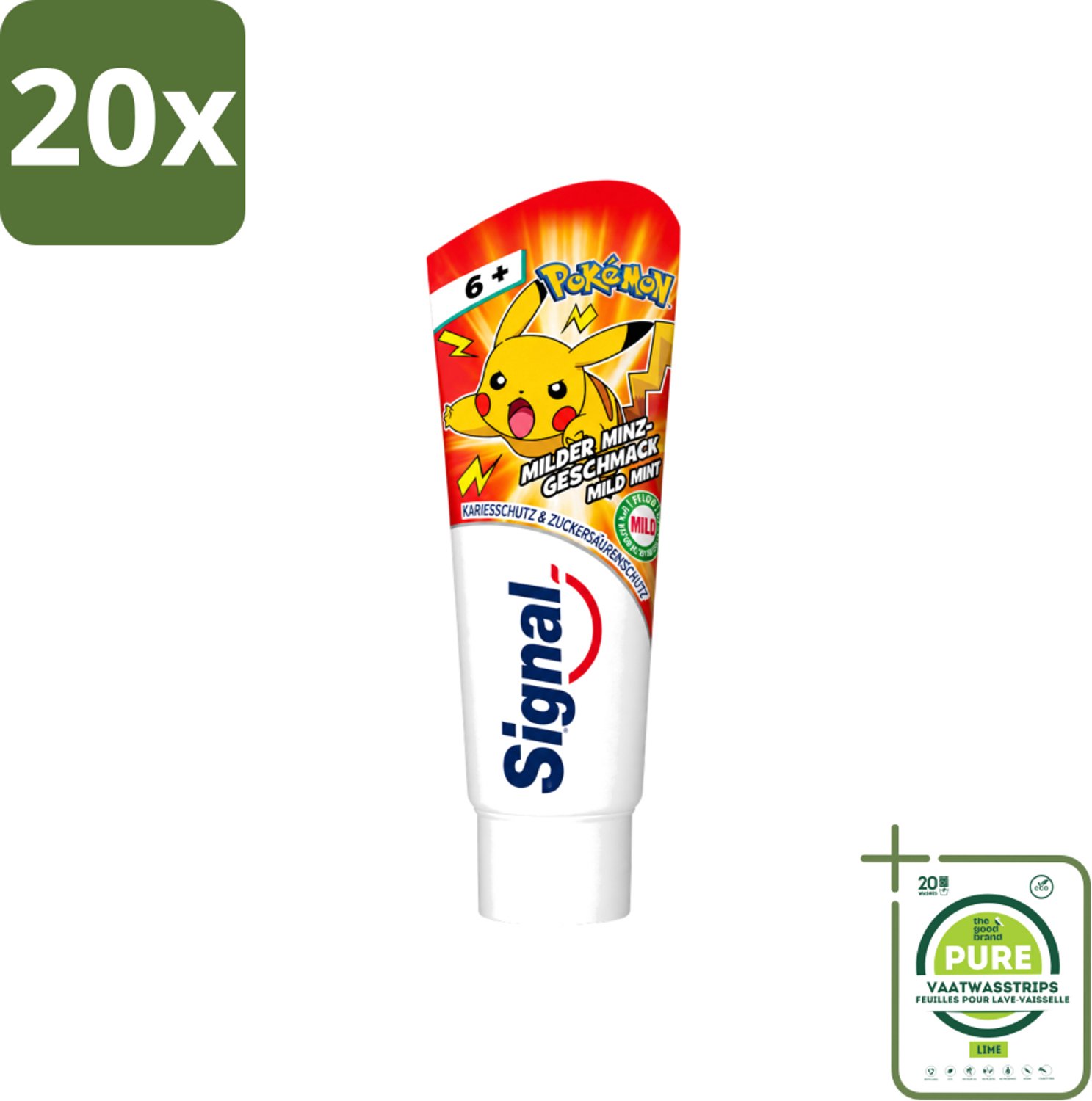 20 x Signal - Pokémon - Tandpasta - Milde Munt Smaak - Anti-Tandsteen - Kinder 6+ Jaar - 75 ml - Grootverpakking - Vaatwasstrips - Tandpasta Voor Kinderen - Anti-tandsteen Tandpasta - Milde Munt Smaak - Kindertandpasta - Tandenpoetsen Voor Kinderen