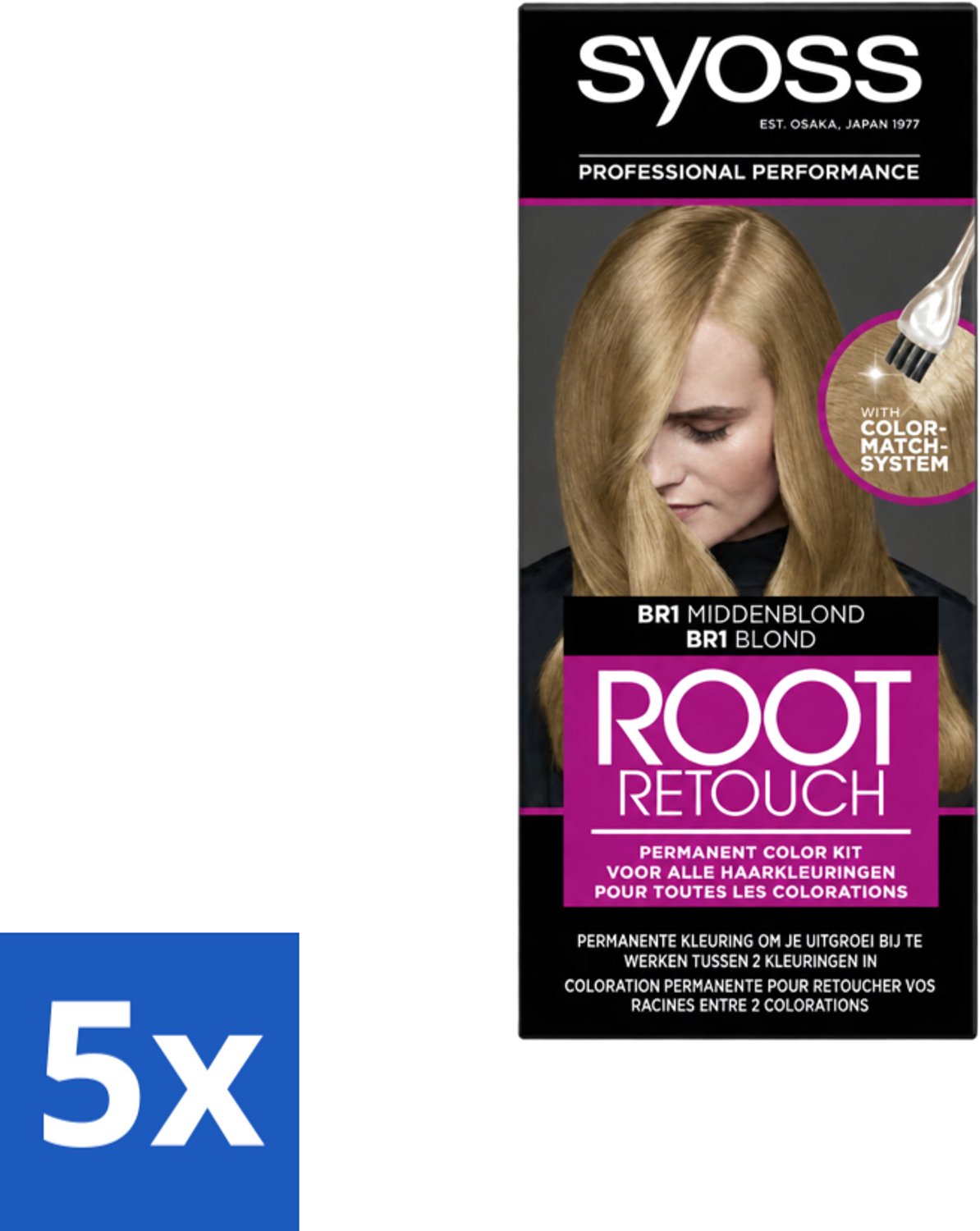 5 x Syoss - Haarverf - Root Touch-up - BR1 Middenblond - 1 Haarkleuring - Voordeelverpakking - 5 stuks