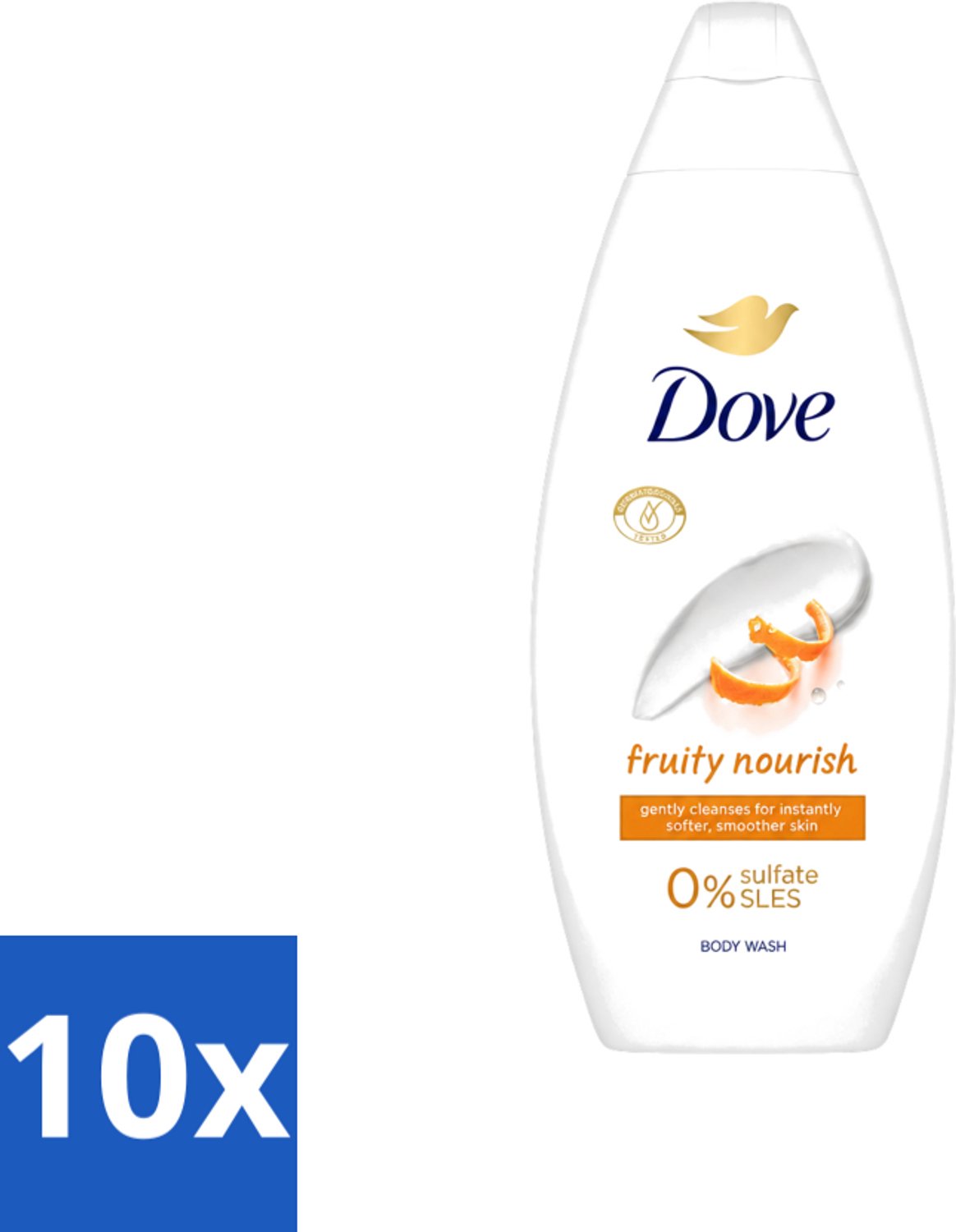 10 x Dove Fruity Nourish - Douchegel - Sulfaatvrij - 250 ml - Voordeelverpakking - 10 stuks