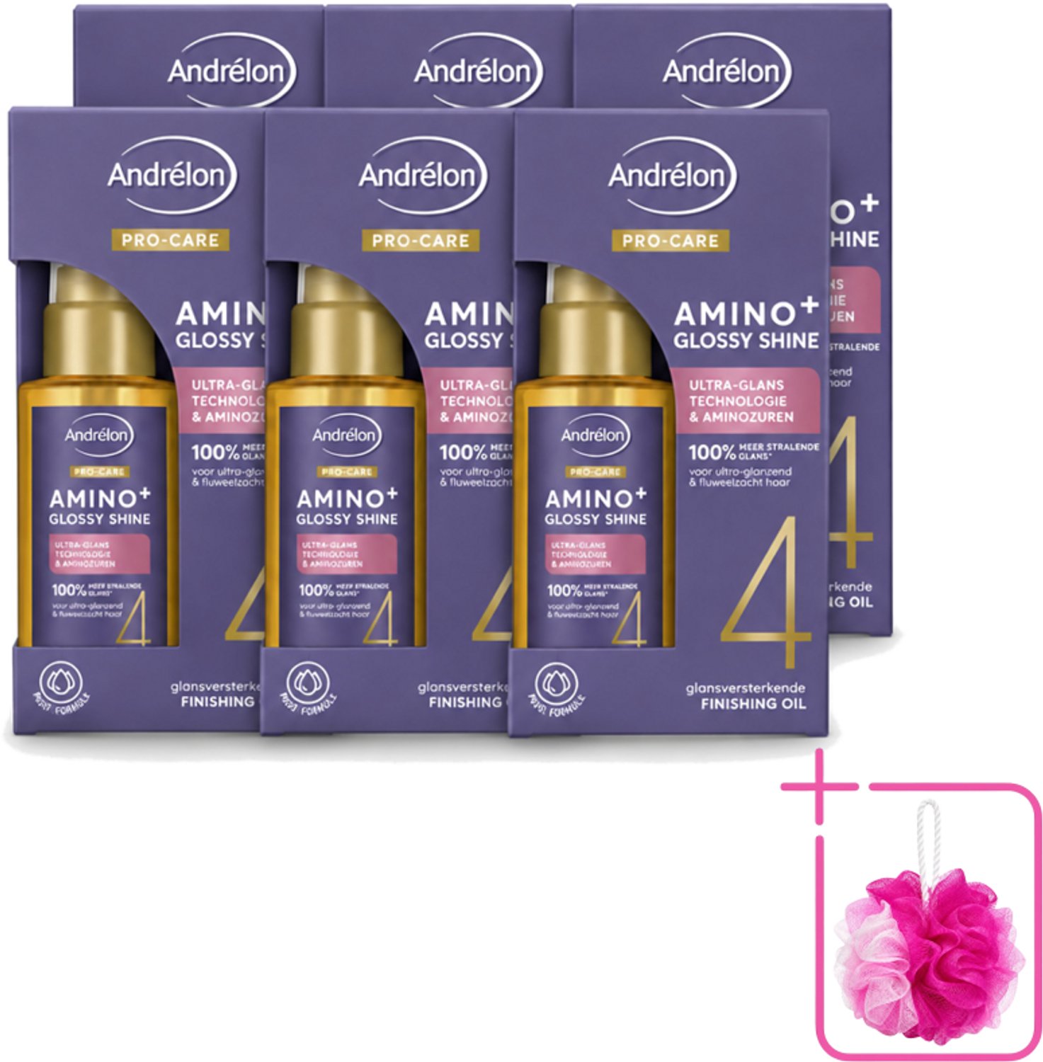 6 x Andrélon – Finishing Oil – Pro Care Amino+ Glossy Shine – 50 ml - Bulkverpakking - Glans haar - Douchemop - Pluisvrij haar
