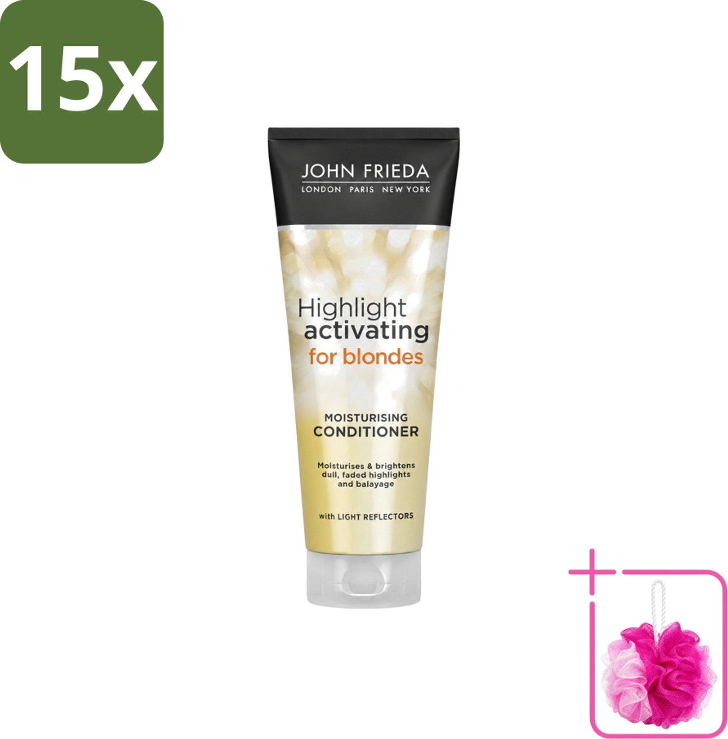 15 x John Frieda – Conditioner – Sheer Blonde – Verhelderend – 250 ml - Bulkverpakking - Blond haar verhelderen - Douchemop - Blonde haar verzorgen