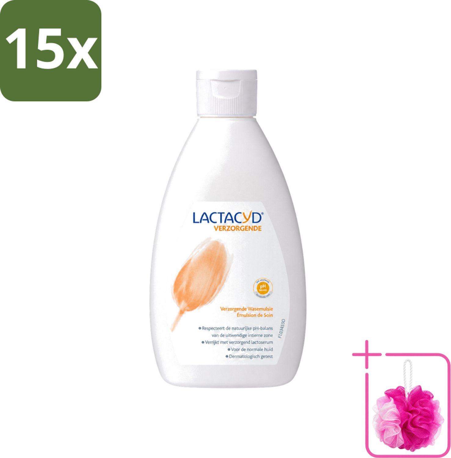 15 x Lactacyd – Verzorgende Wasemulsie – pH-vriendelijk – 300 ml - Bulkverpakking - Intieme wasemulsie - Douchemop - Milde intieme verzorging