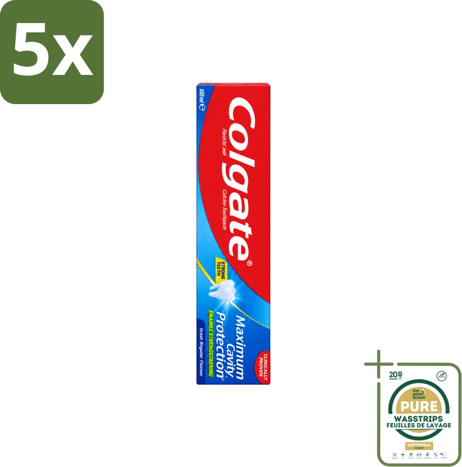 5 x Colgate - Maximum Cavity Protection - Tandpasta - 100ml - Wasstrips - Tandpasta - Gaatjesbescherming - Witte Tanden - Vlekverwijdering - Fluoridetandpasta