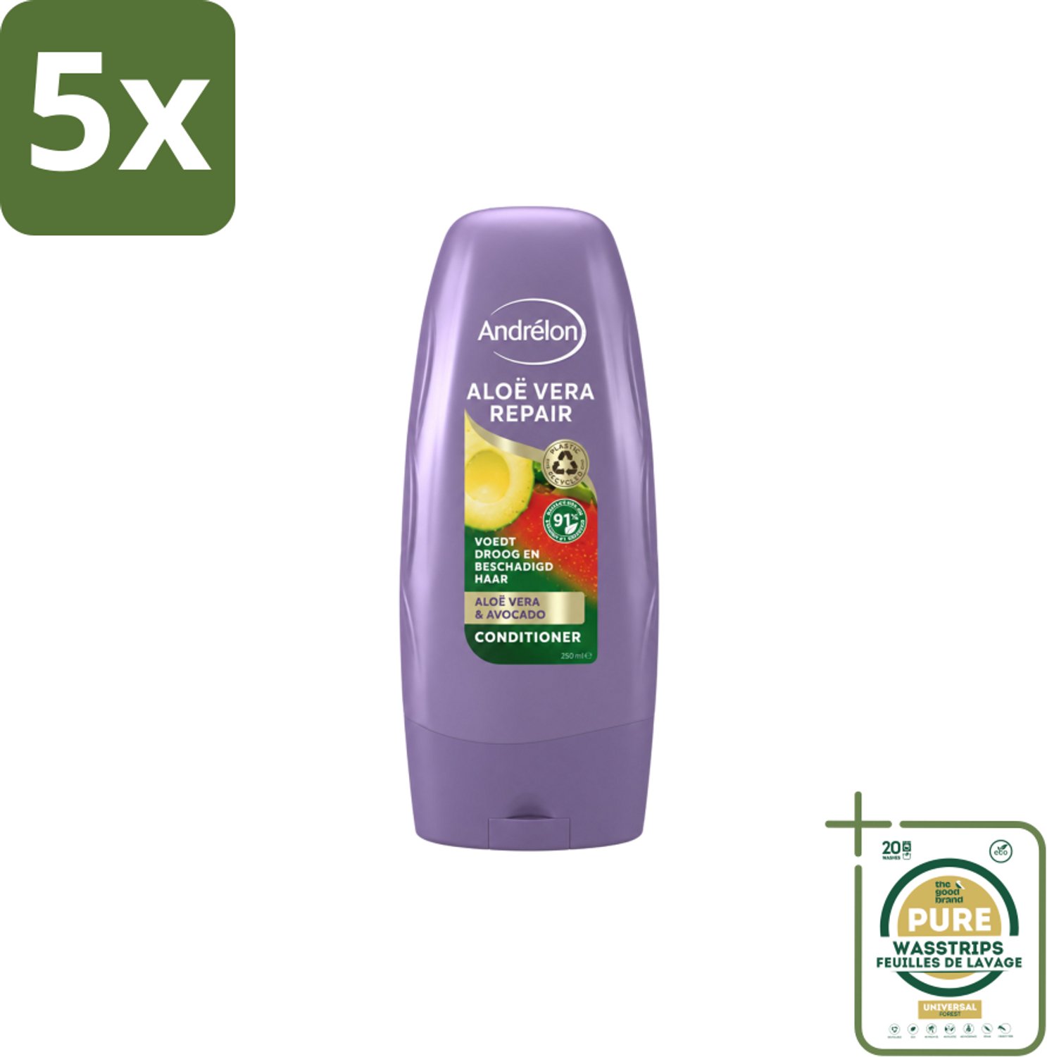 5 x Andrélon - Aloe Vera Repair - Conditioner - Verzachtend & Herstellend - 250 ml - Wasstrips - Haarkleur - Haarverzorging - Haarherstel - Haarhydratatie - Droog Haar