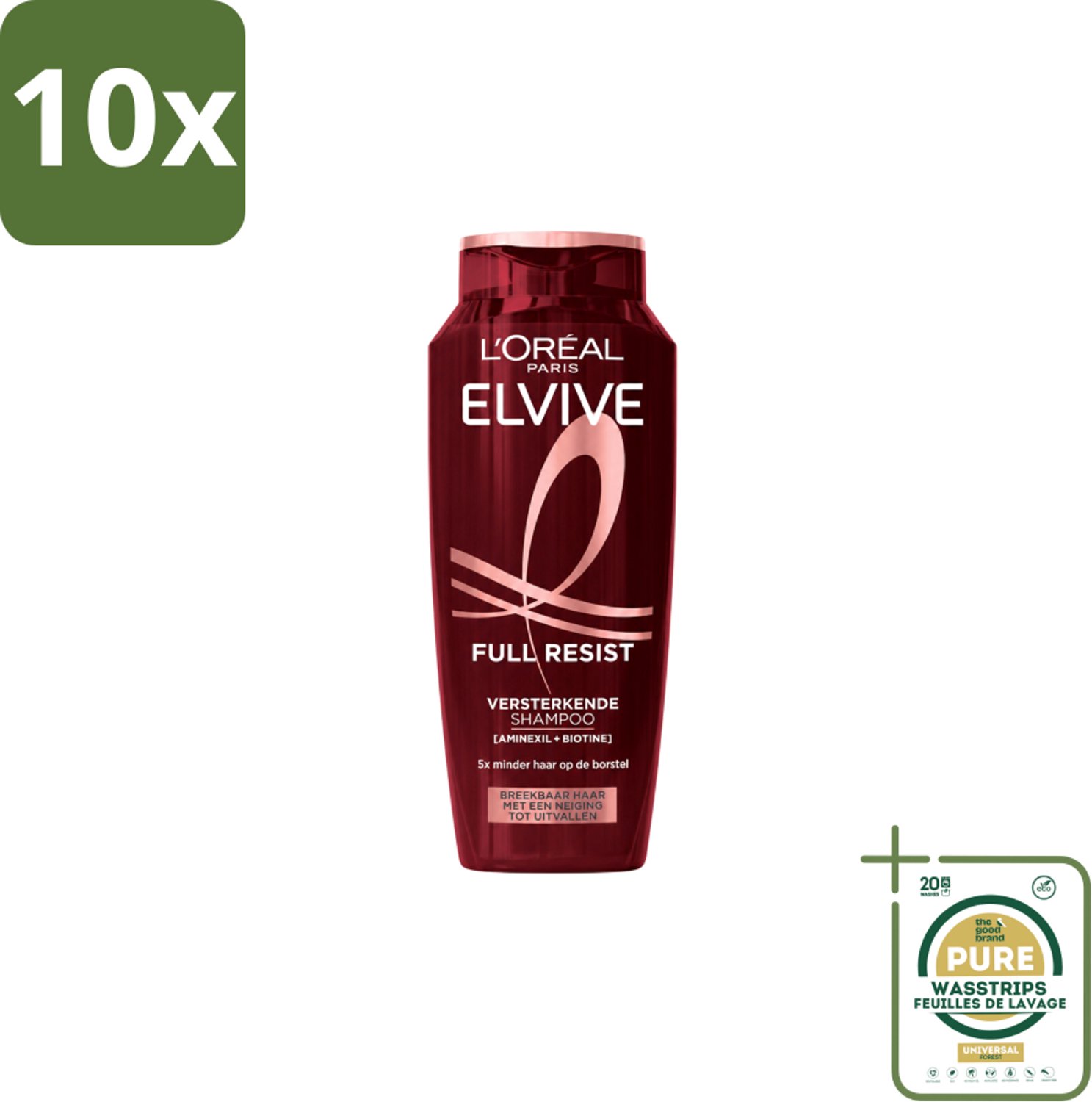 10 x L’Oréal Paris Elvive – Shampoo – Full Resist – Versterkend met Aminexil & Biotine – 250 ml - Wasstrips - Haarbreuk - Versterkend Haar - Aminexil - Biotine - Kwetsbaar Haar