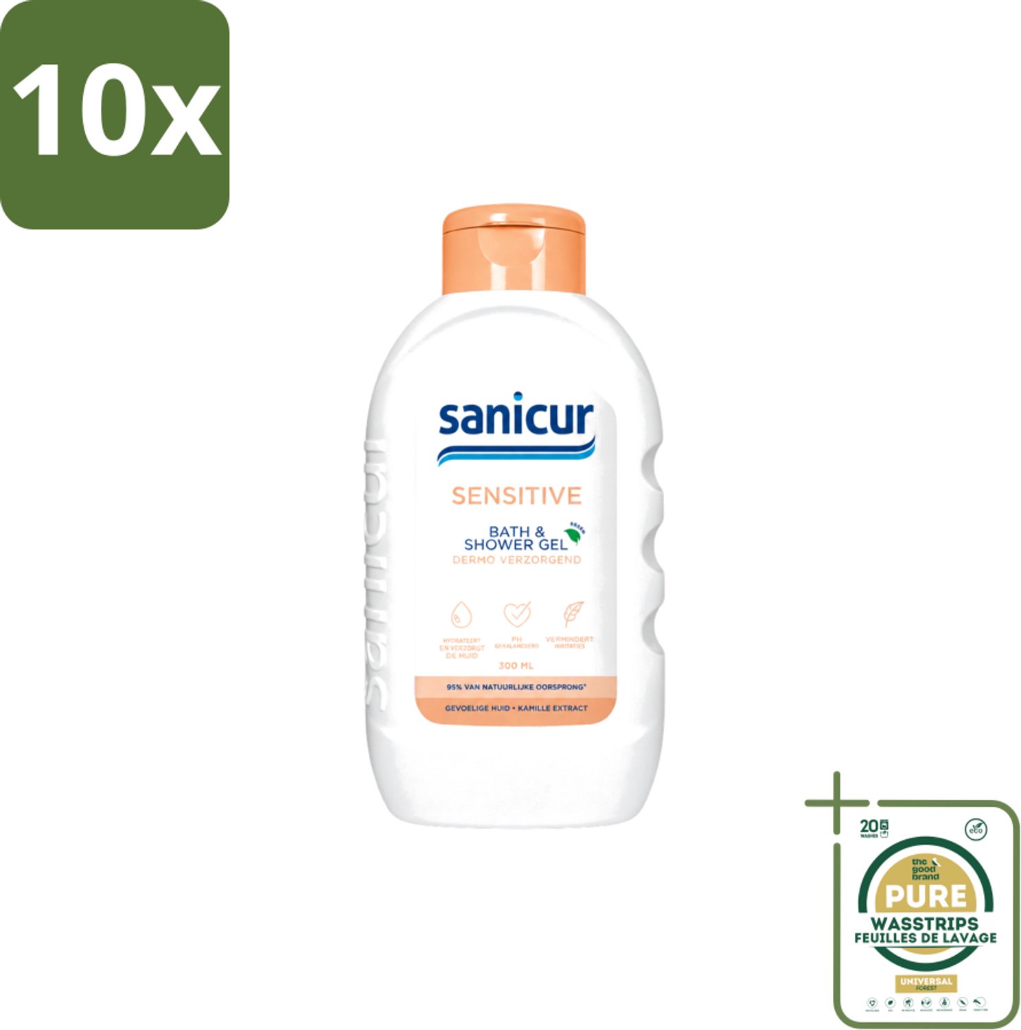 10 x Sanicur – Bad & Douchegel – Sensitive – 300 ml - Wasstrips - Gevoelige Huid - Bad En Douchegel - Milde Reiniging - Droge Huid - Kamille Extract