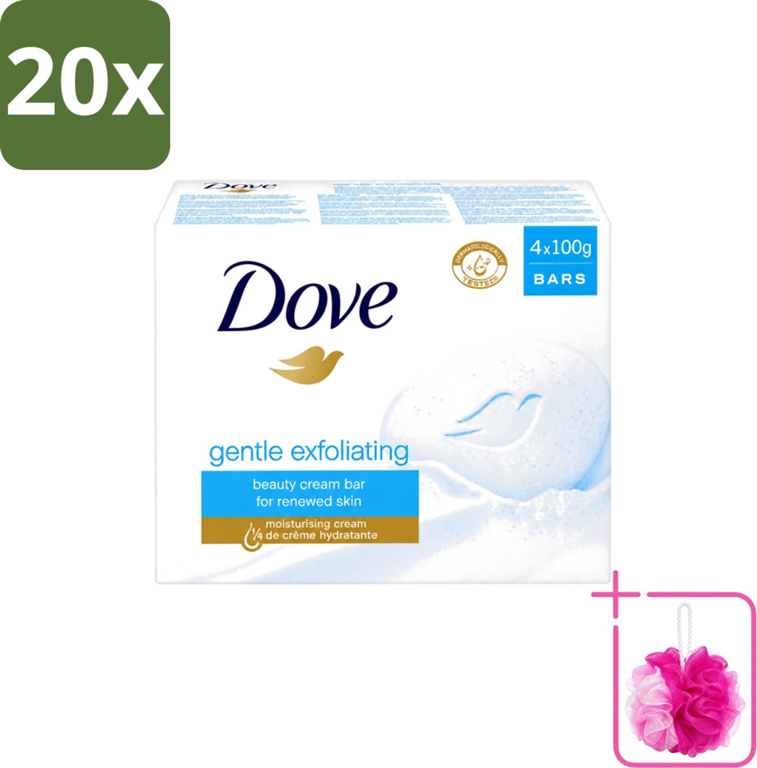 20 x Dove - Zeep - Gentle Exfoliating - Verfrissend - 4 x 100 g - Bulkverpakking - Dove Beauty Bar - Douchemop - Exfoliërende zeep