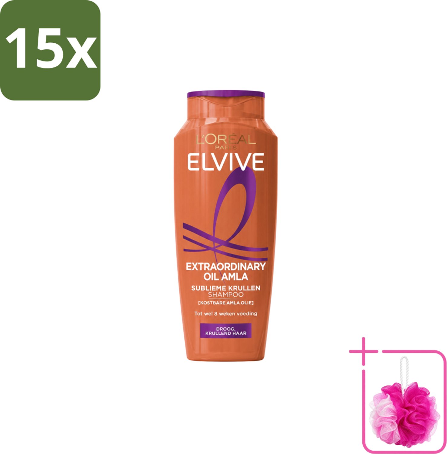 15 x L’Oréal Paris Elvive – Shampoo – Extraordinary Oil Amla – Droog & Krullend Haar – 250 ml - Bulkverpakking - Krullen conditioner - Douchemop - Droog haar
