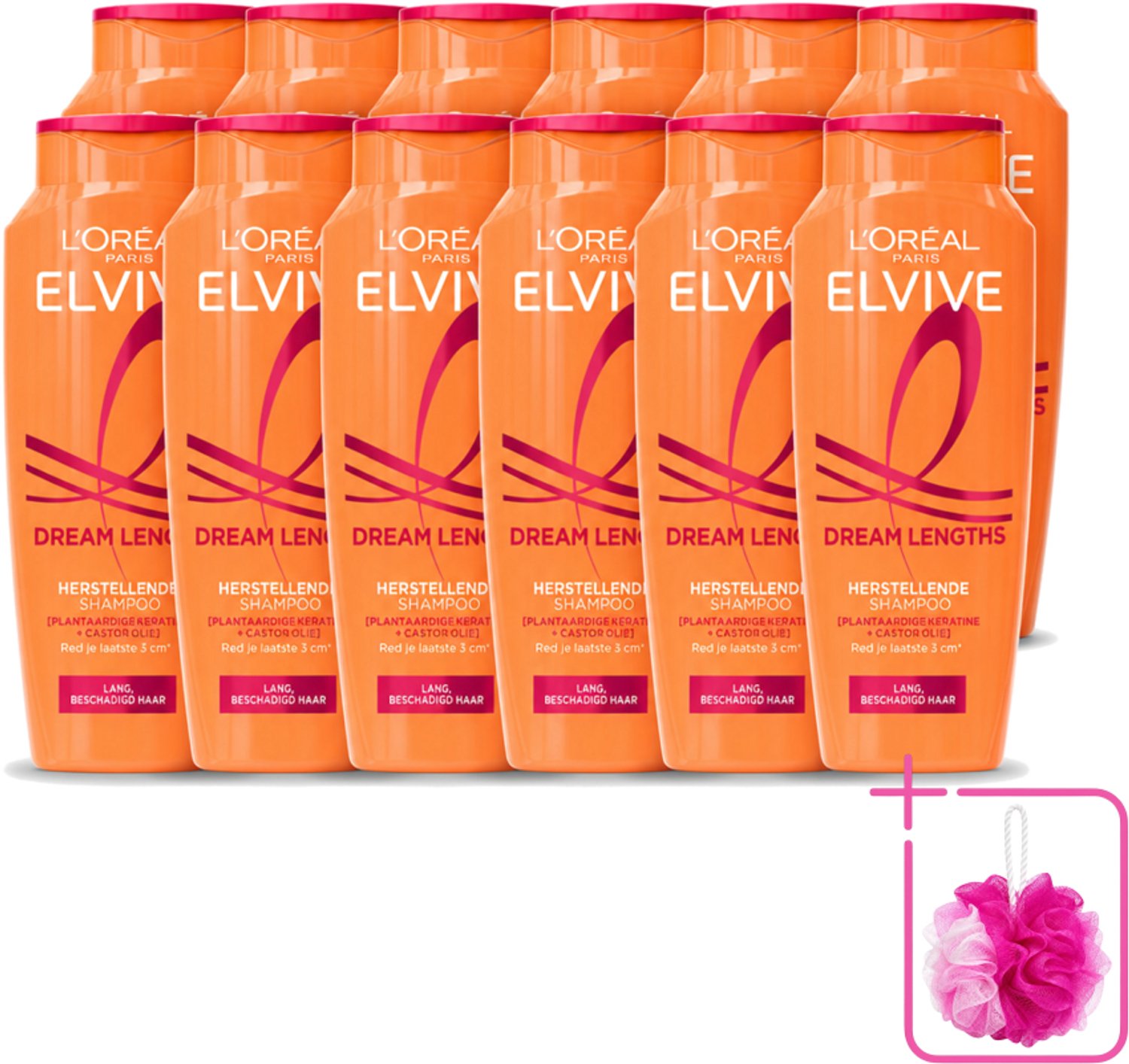 12 x L'Oréal Paris Elvive - Shampoo - Dream Lengths - Voor Lang, Beschadigd Haar - 250 ml - Bulkverpakking - Lang haar - Douchemop - Beschadigd haar