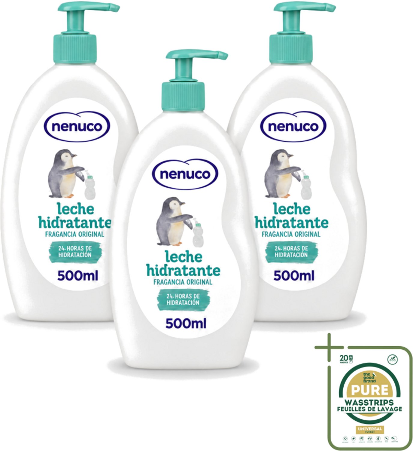 3 x Nenuco - Bodymilk - Verzorgende Bodylotion - Hydraterend - Met Pomp - 500 ml - Wasstrips - Babyhuid Verzorging - Hydraterende Bodylotion - Bodymilk Voor Baby - Shea Butter - Dermatologisch Getest