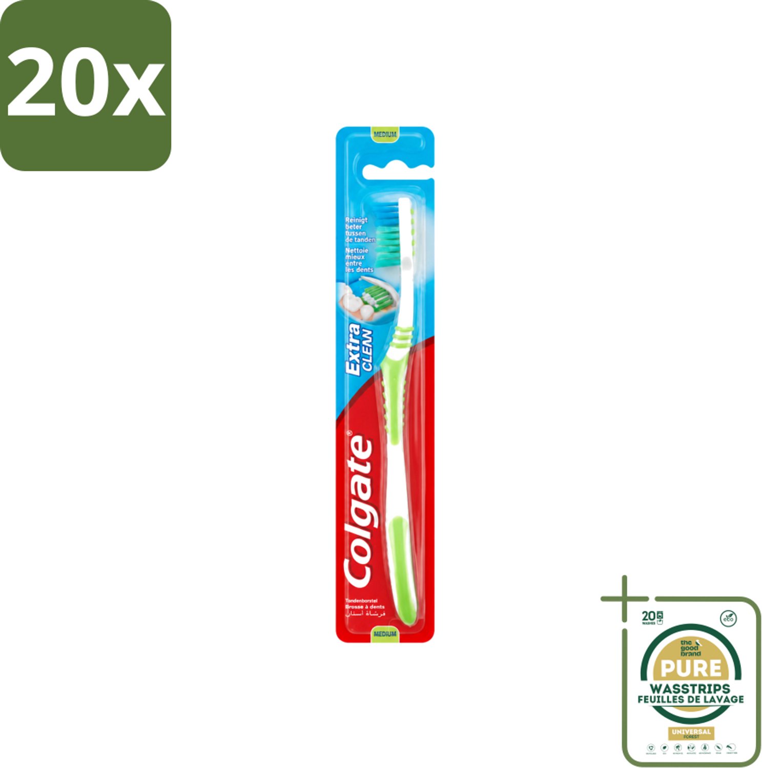 20 x Colgate - Tandenborstel - Extra Clean Medium - 1 Tandenborstel - Wasstrips - Tandenborstel - Tandenpoetsen - Tandenborstel Extra Clean - Tandenborstel Medium - Tandenborstel Gebogen Kop