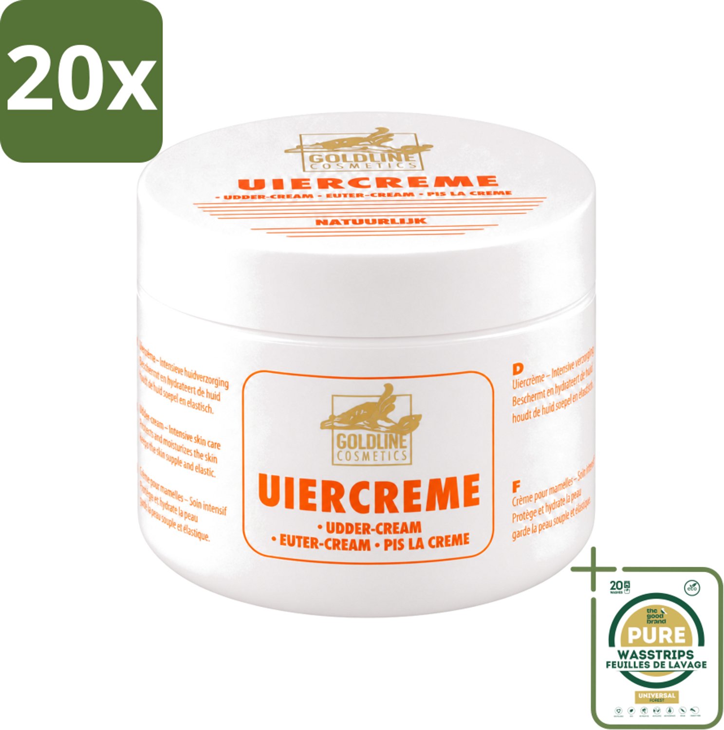 20 x Goldline - Uiercrème - Huidverzorging - Intensief Hydraterend - 250 ml - Wasstrips - Uiercrème - Huidverzorging - Hydratatie - Droge Huid - Gevoelige Huid