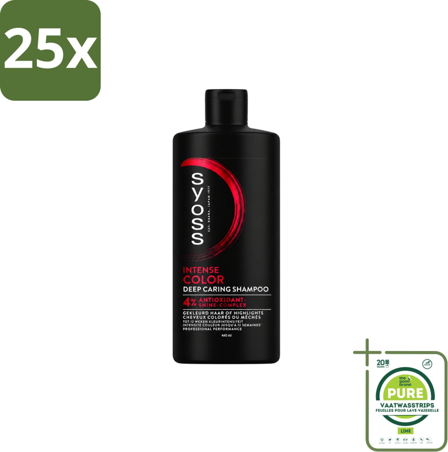 25 x Syoss – Shampoo – Color – 440 ml - Grootverpakking - Vaatwasstrips - Kleurbehoud - Glans - Kleurvervaging - Gekleurd Haar - Highlights