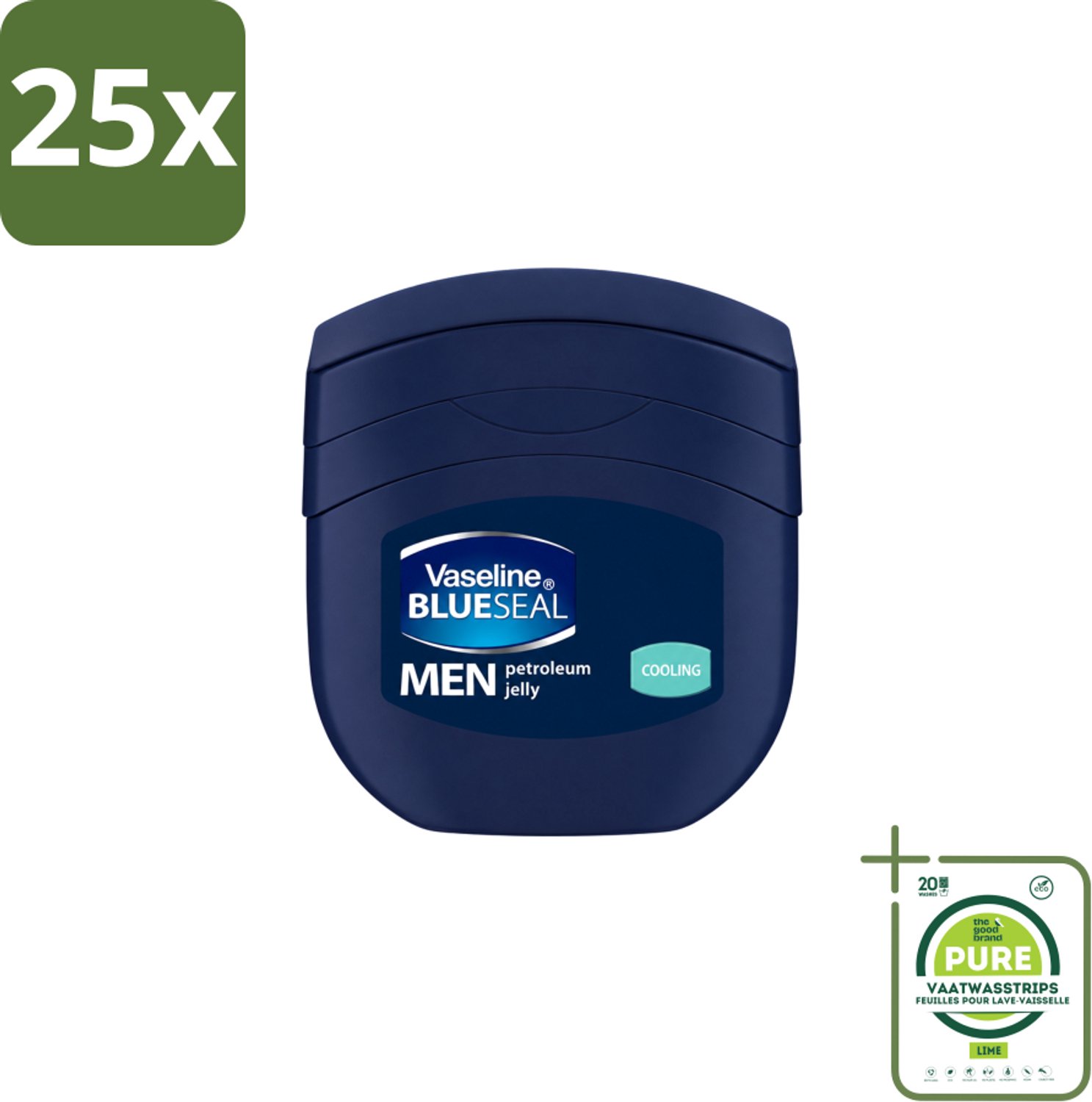 25 x Vaseline Men – Petroleum Jelly – Cooling – 250 ml - Grootverpakking - Vaatwasstrips - Vaseline Cool - Mannen Huid - Hydraterende Crème - Verkoelend Effect - Huidbescherming