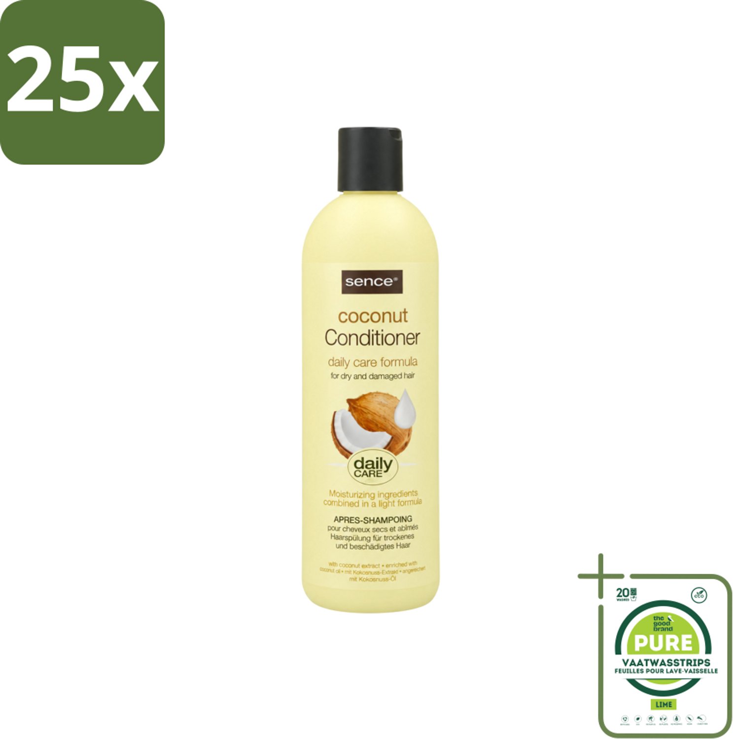25 x Sence – Conditioner – Coconut – 400 ml - Grootverpakking - Vaatwasstrips - Conditioner Voor Droog Haar - Kokos Conditioner - Voedend Haar - Haar Herstel - Droog Haar Verzorging