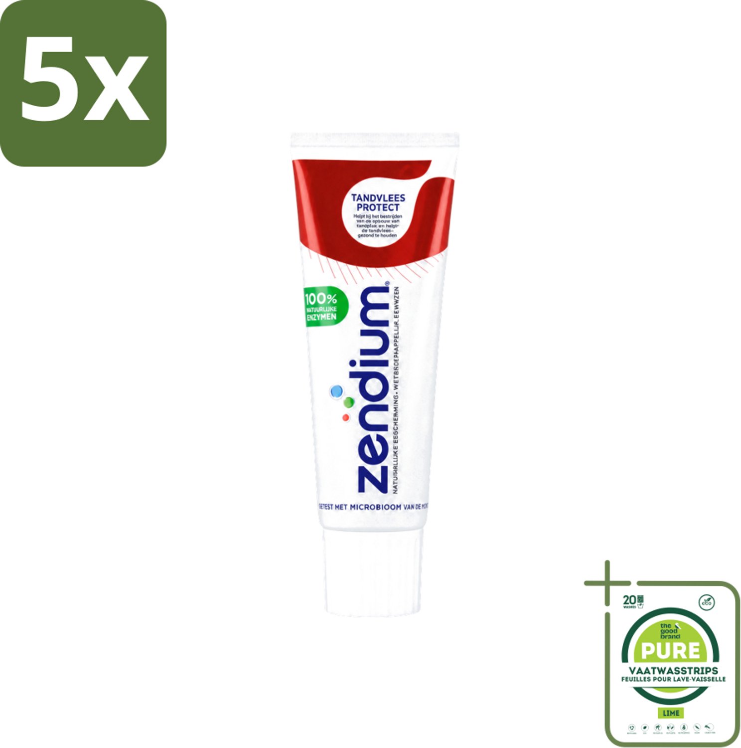 5 x Zendium – Tandpasta – Tandvlees Protect – 75 ml - Grootverpakking - Vaatwasstrips - Gevoelig Tandvlees - Tandvlees Bescherming - Natuurlijke Tandpasta - Milde Tandpasta - Fluoride