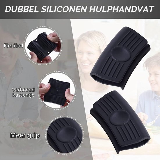 Siliconen pot oor grips, 2 paar, zwart en grijs, hittebestendige handvatbeschermers voor kookpannen, braadpannen en gietijzeren pannen — afbeelding 2
