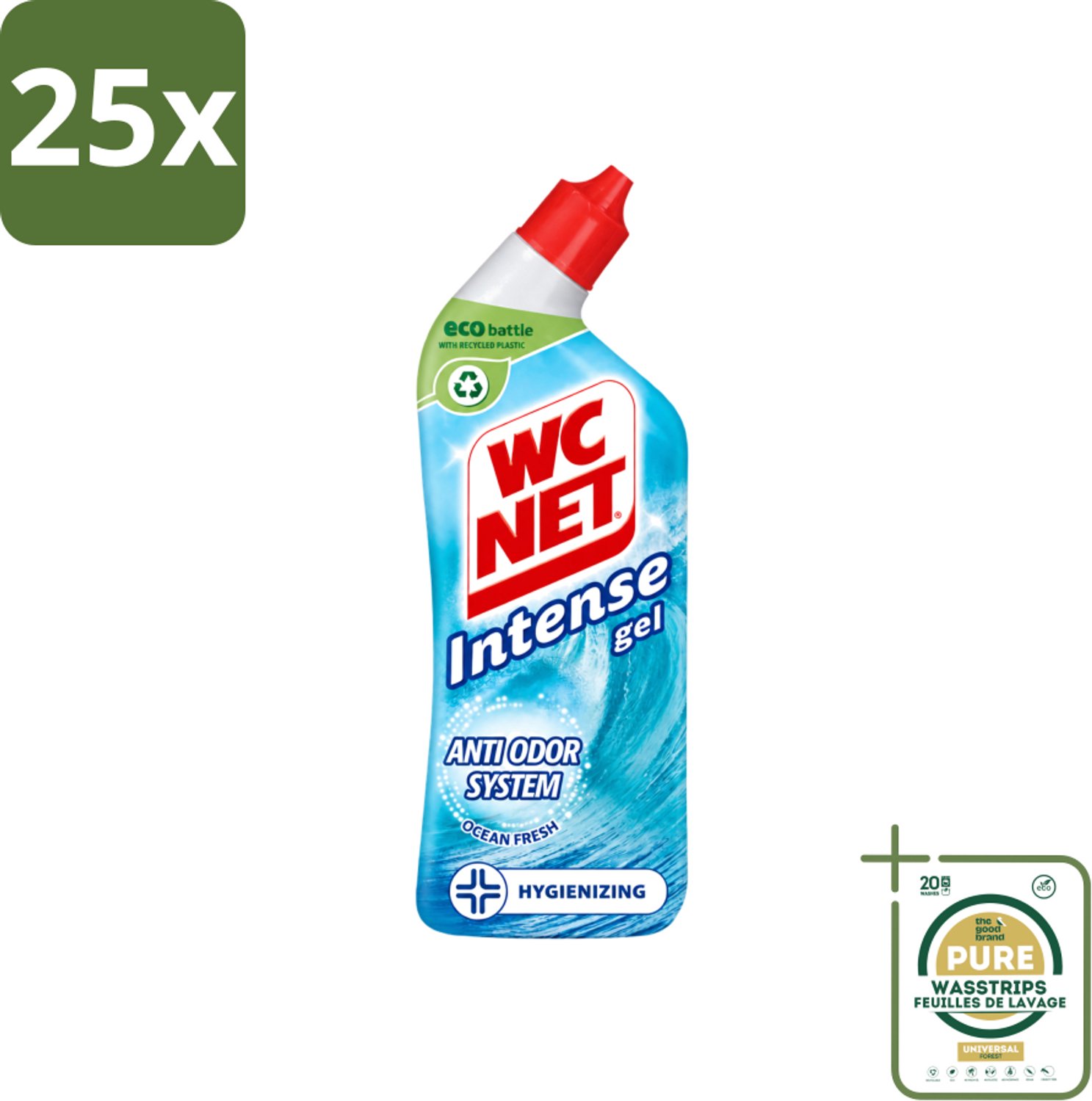 25 x WC Net - Toiletreiniger - Gel - Ocean Fresh - Verwijderd Geuren - 750 ml - Wasstrips - WC Net - Toilet Reinigen - Geur Verwijderen - Oceaangeur - Anti-geur