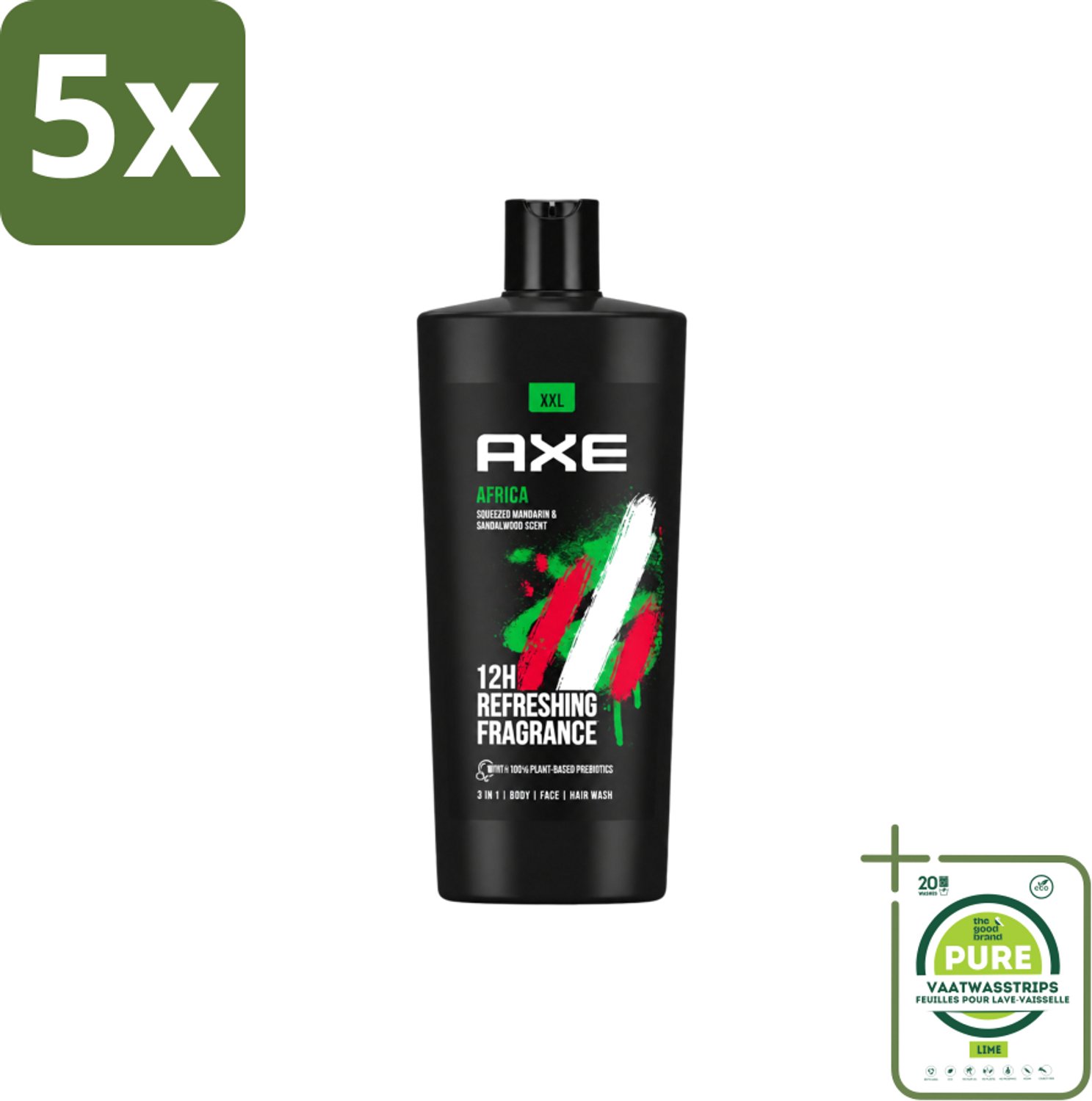 5 x AXE – Douchegel – Africa – 700 ml - Grootverpakking - Vaatwasstrips - Douchegel - Douchegel Africa - Douchegel Voor Mannen - Douchegel Warme Geur - Douchegel Kruidige Geur
