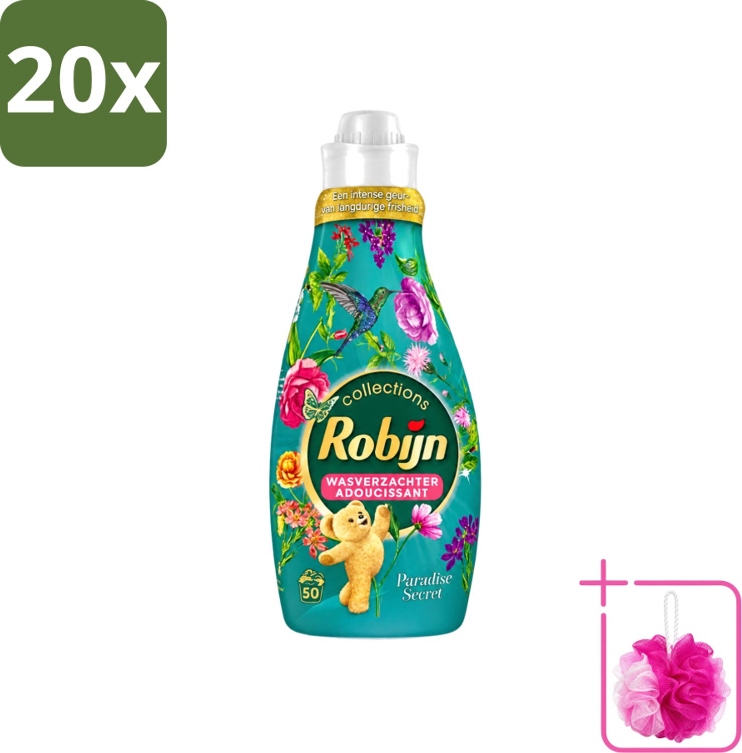 20 x Robijn Collections - Wasverzachter - Paradise Secret - 1,25L - 50 Wasbeurten - Bulkverpakking - Wasverzachter - Douchemop - Luxe wasverzachter