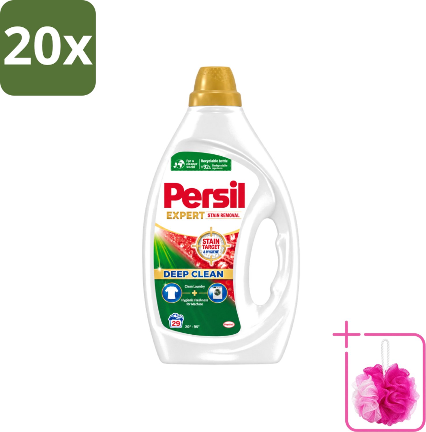20 x Persil Expert - Vlekverwijdering - Vloeibaar Wasmiddel - Witte en Gekleurde Was - 29 Wasbeurten - Bulkverpakking - Vlekverwijdering - Douchemop - Wasmiddel