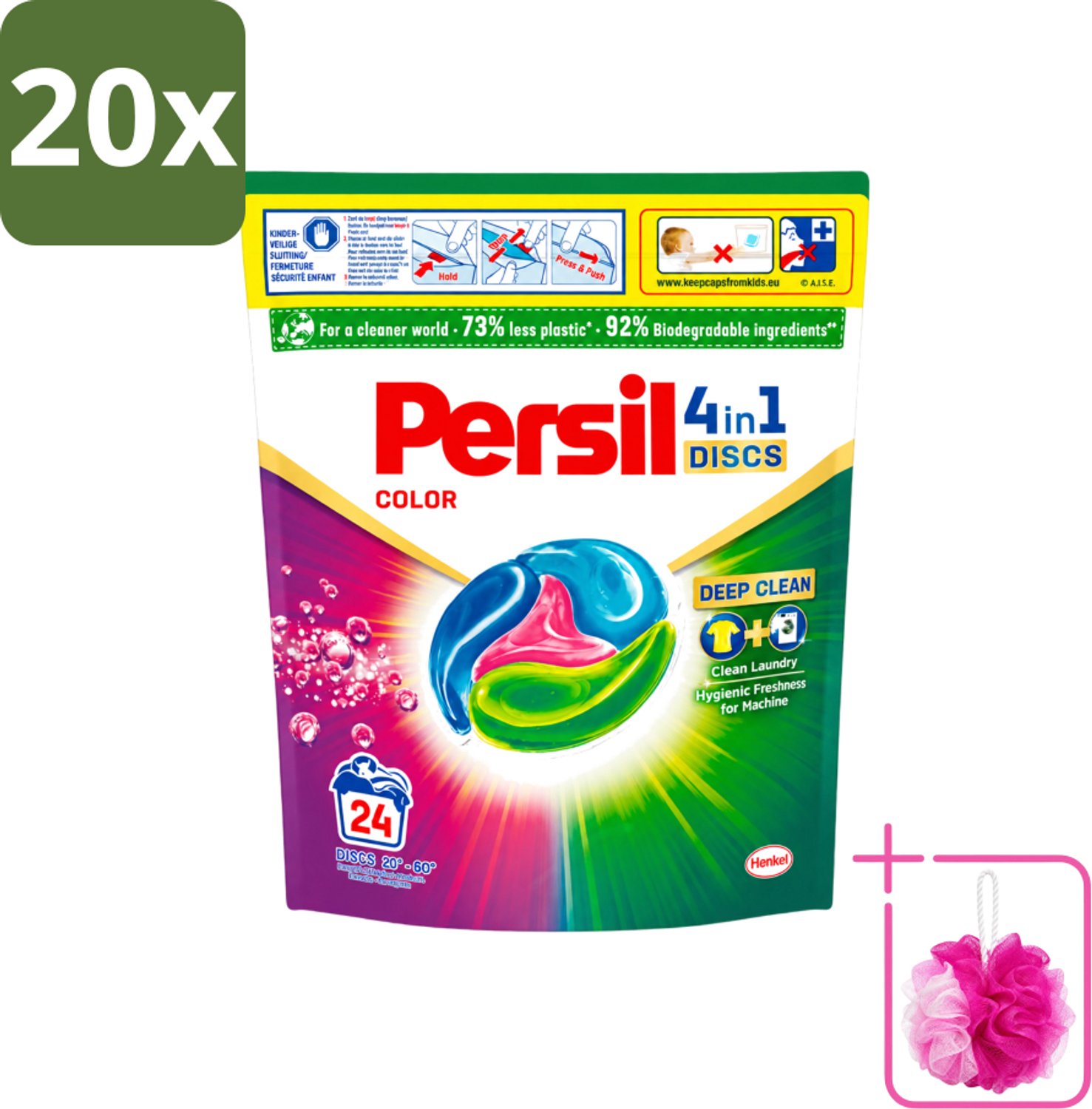 20 x Persil - Wasmiddelcapsules - 4-In-1 Discs - Gekleurde Was - 24 Wasbeurten - Bulkverpakking - Persil 4-in-1 Discs Color - Douchemop - Gekleurde was