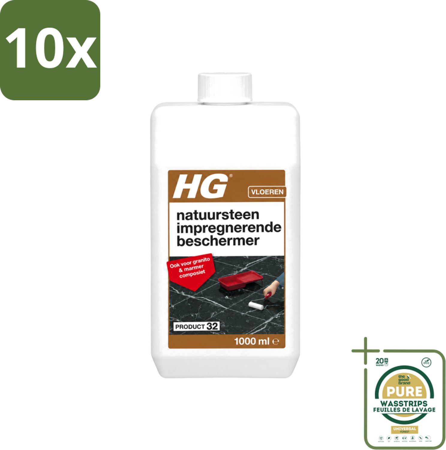 10 x HG - Natuursteen Impregnerende Beschermer - Ook Voor Granito & Marmer Composiet - 1L - Wasstrips - Natuursteen Beschermer - Vuil En Vlekken Bestrijden - Natuursteen Beschermen - Impregnerende Beschermer - Marmer Beschermen
