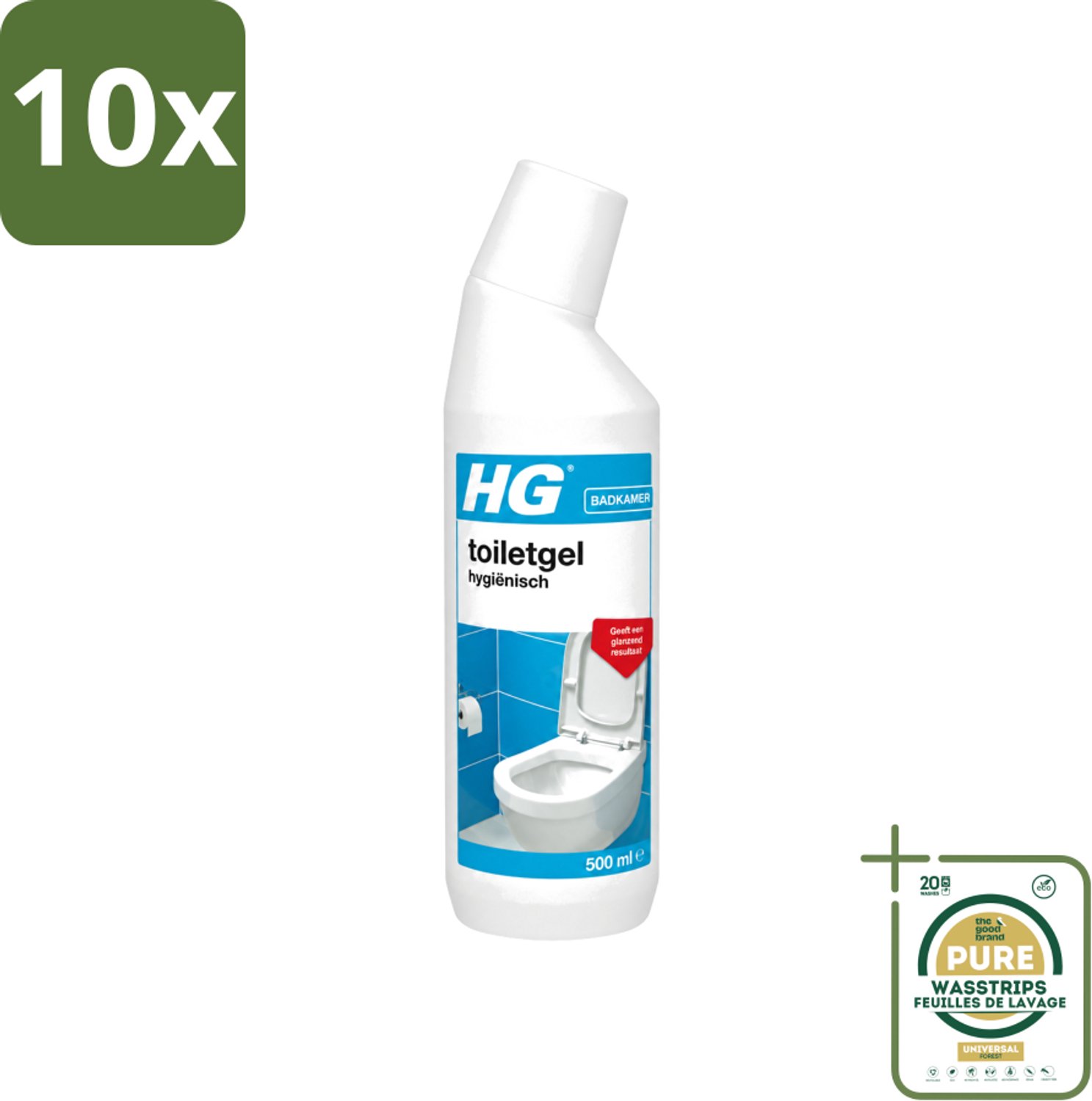 10 x HG - Badkamer - Toiletgel Hygiënisch - Geeft Een Glanzend Resultaat - 500 ml - Wasstrips - Toiletgel - Hygiëne - Reinigen - Kalkaanslag - Vuil