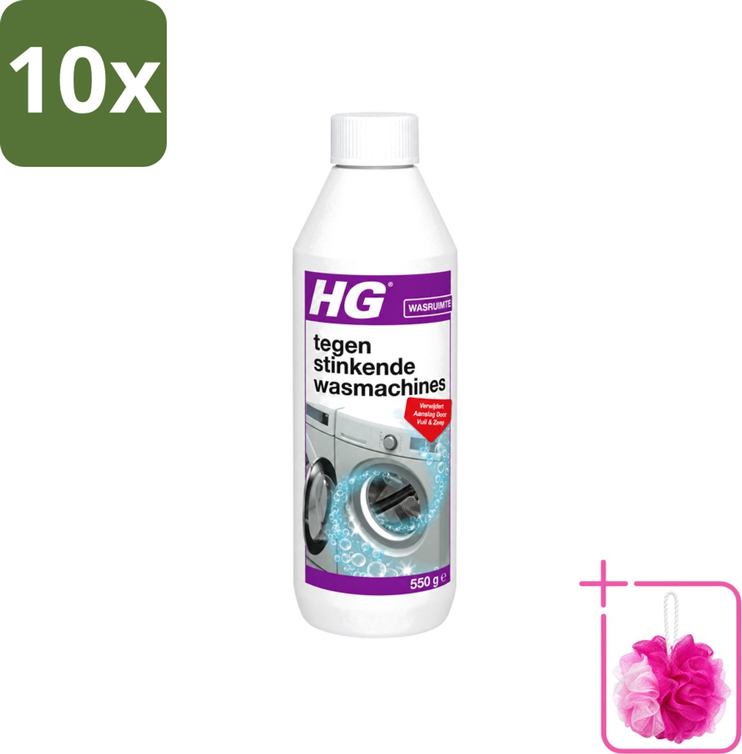 10 x HG - Tegen Stinkende Was - Verwijdert Aanslag Door Vuil & Zeep - 550 g - Bulkverpakking - Wasmachine reiniger - Douchemop - Stinkende wasmachine