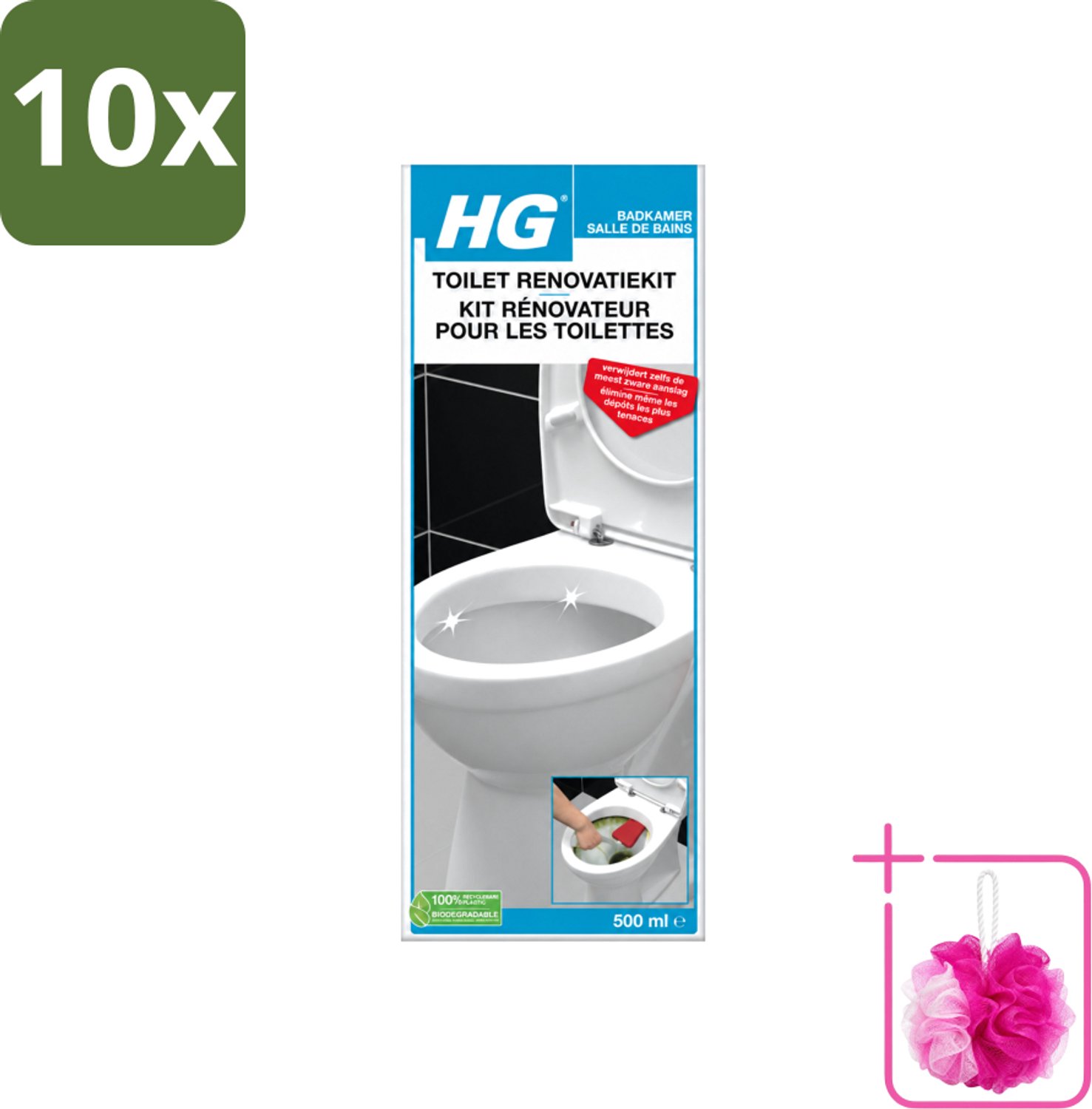 10 x HG - Badkamer - Toilet Renovatiekit - Verwijdert De Meest Zware Uitslag - 500 ml - Bulkverpakking - Toilet renovatie - Douchemop - Toilet reinigen