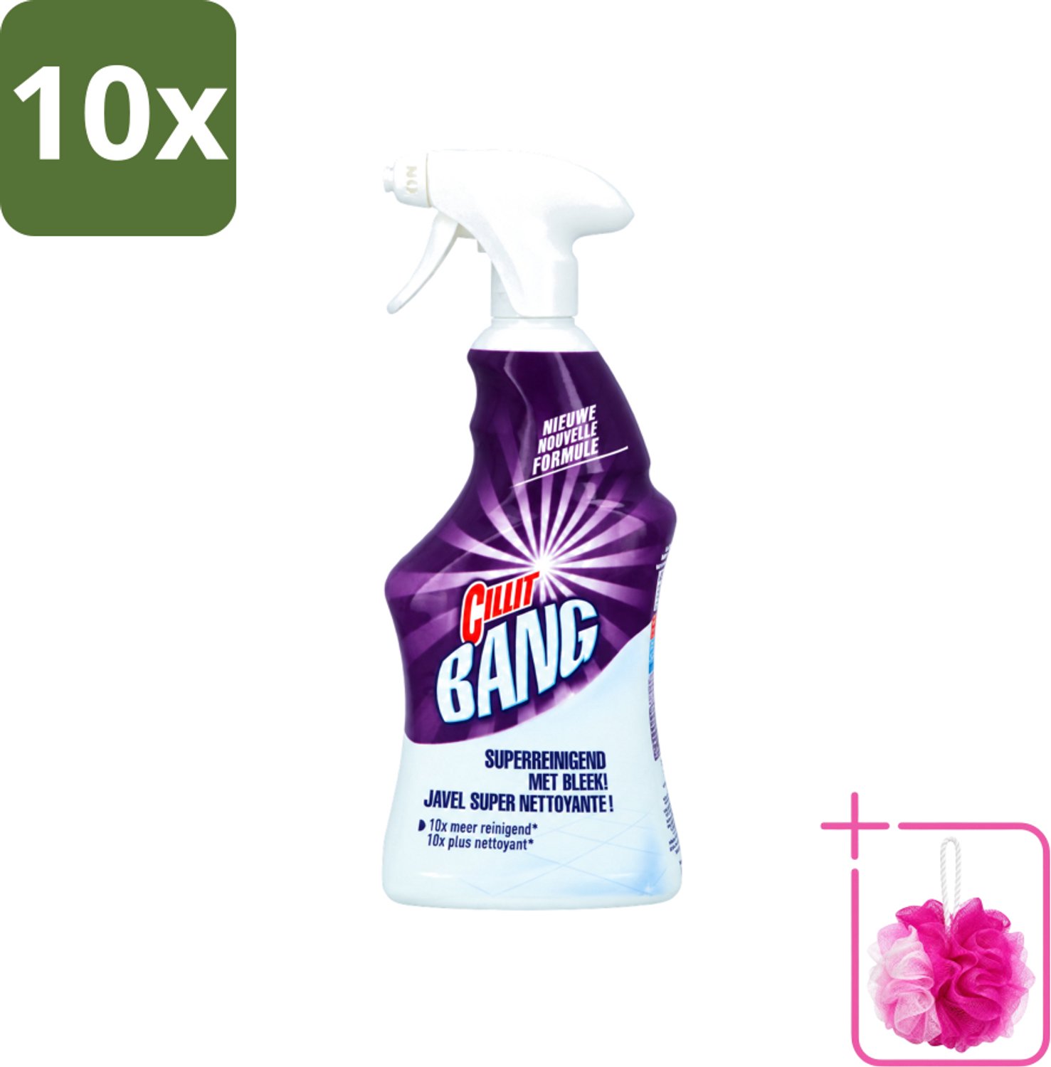 10 x Cillit Bang - Power Cleaner - Bleek & Hygiëne - Schoonmaakspray - Voor Vlekken en Aanslag - 750 ml - Bulkverpakking - Schoonmaak - Douchemop - Vuil verwijderen