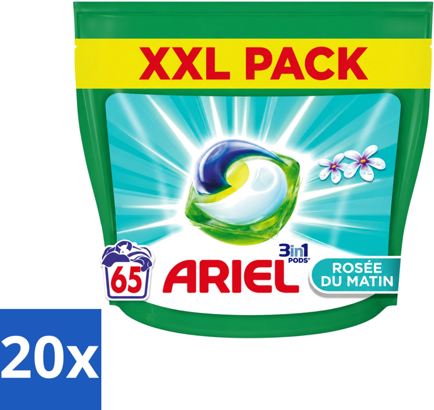 20 x Ariel – Pods 3in1 – Rosée du Matin – 1332 g – 65 wasbeurten - Voordeelverpakking - 20 stuks