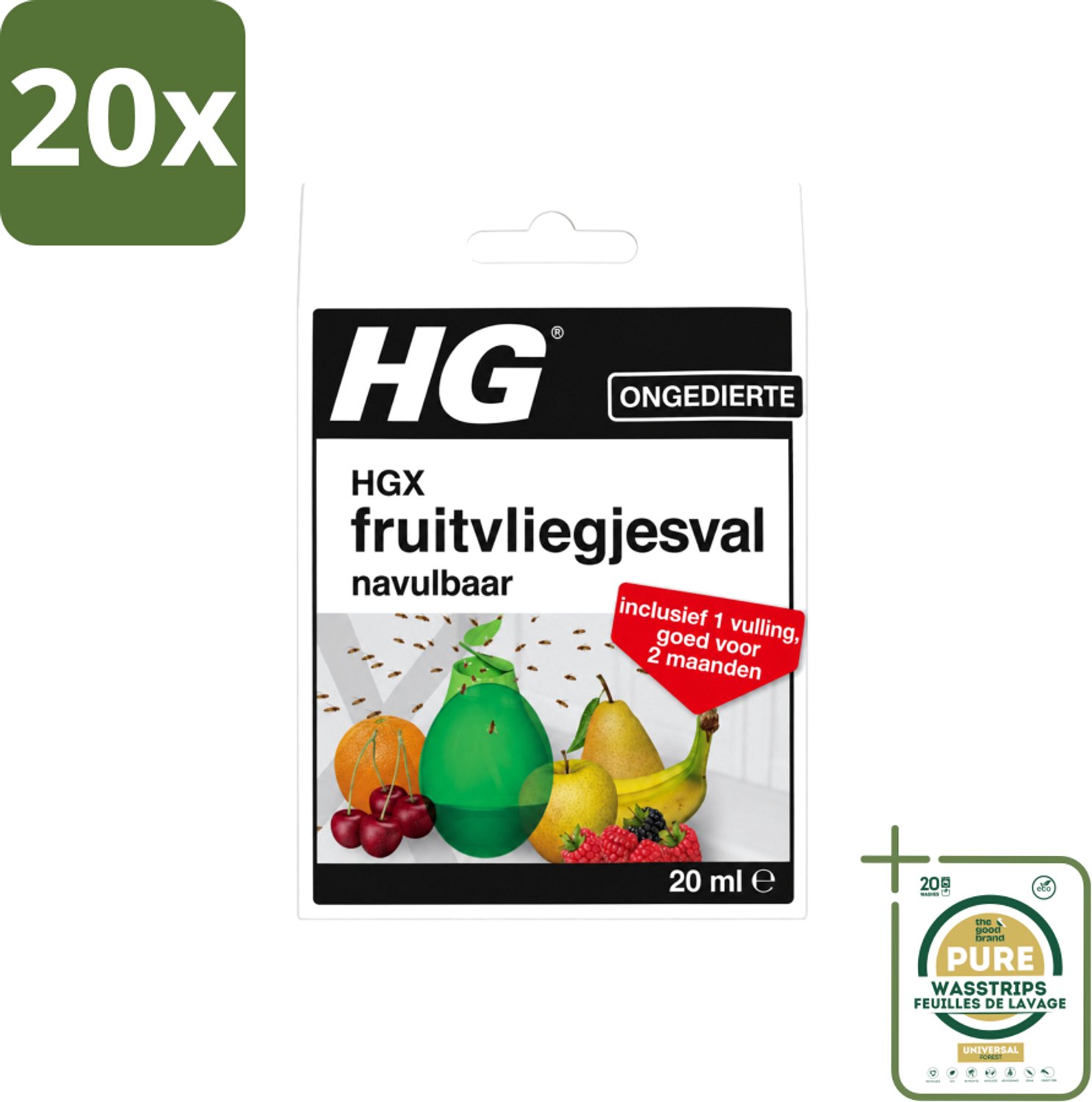 20 x HG X - Ongedierte - Fruitvliegjesval Navulbaar - Inclusief 1 Vulling - 20 ml - Wasstrips - Fruitvliegjesval - Fruitvliegjes Bestrijding - Fruitvliegjes Bestrijding Zomer - Fruitvliegjesvrij - Fruitvliegjes Val