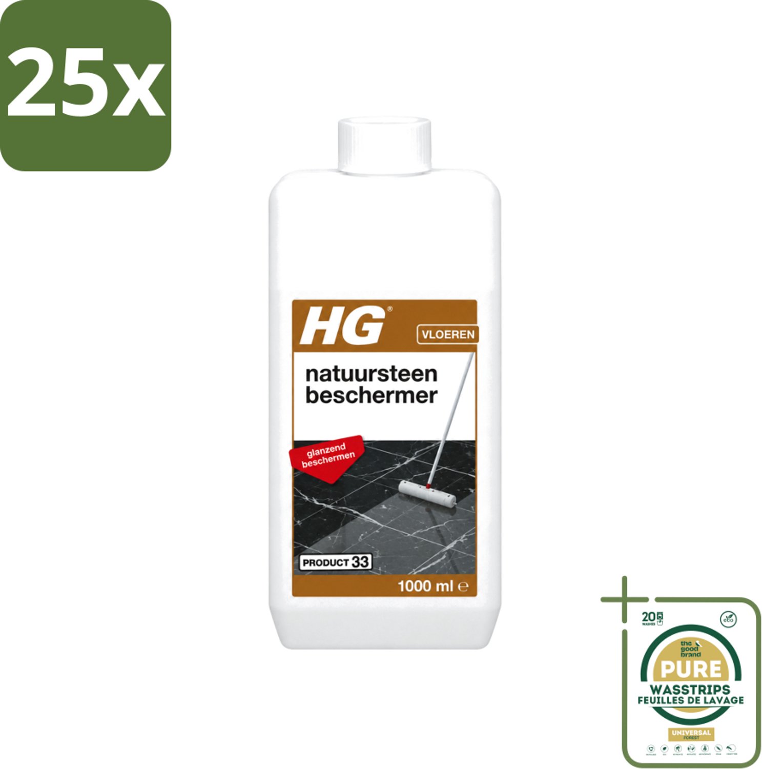 25 x HG - Natuursteen Beschermer - Glanzend Beschermen - Eenvoudig in Gebruik - 1L - Wasstrips - Natuursteen Beschermer - Natuursteen Beschermfilm - Slijtage Bescherming - Zuur Bescherming - Anti-slipeffect