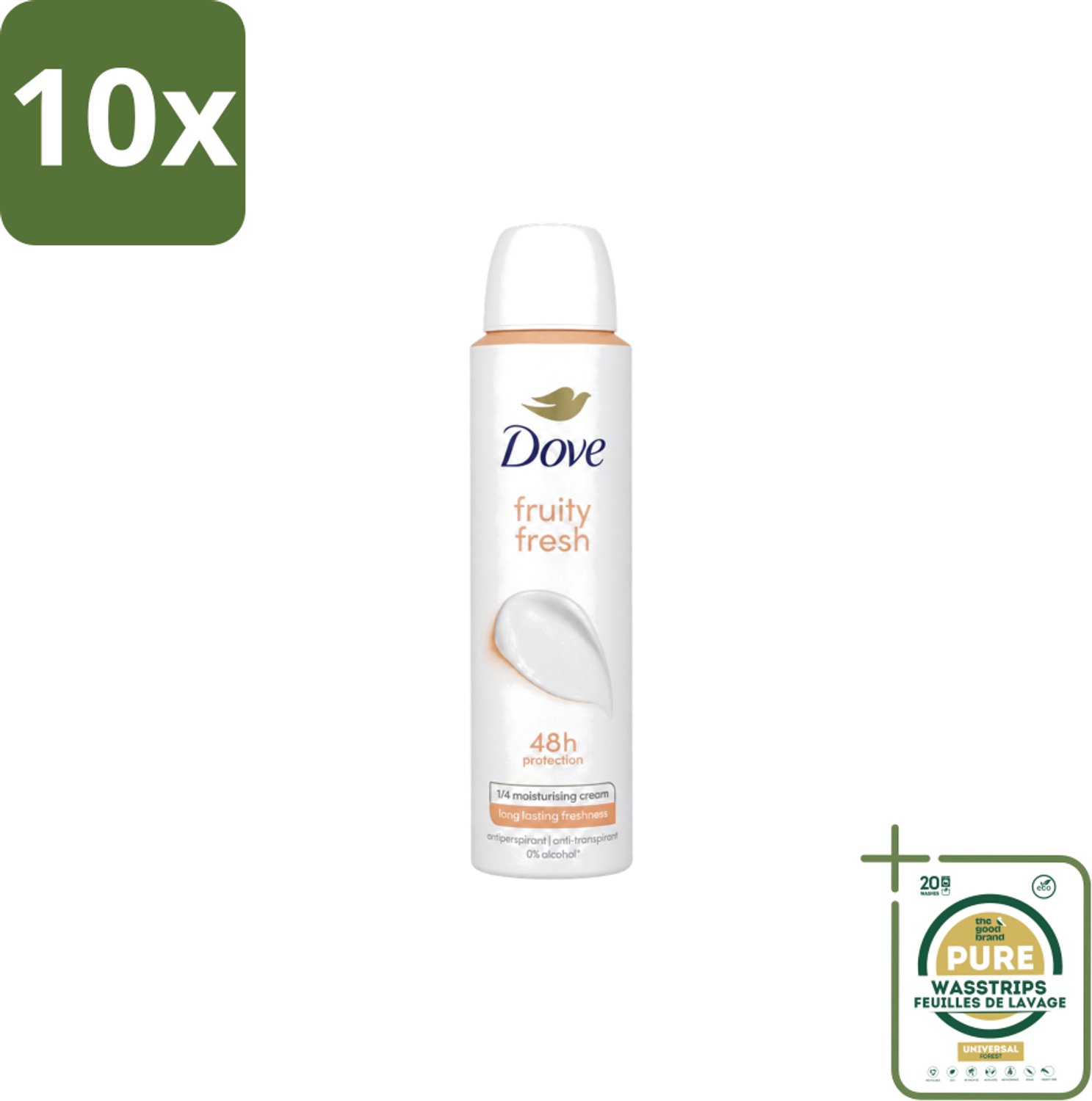 10 x Dove – Deodorant Spray – Fruity Fresh – 200 ml - Wasstrips - Anti-transpirant Spray - Zweetgeur - Okselgeur - Fris - Fruitig