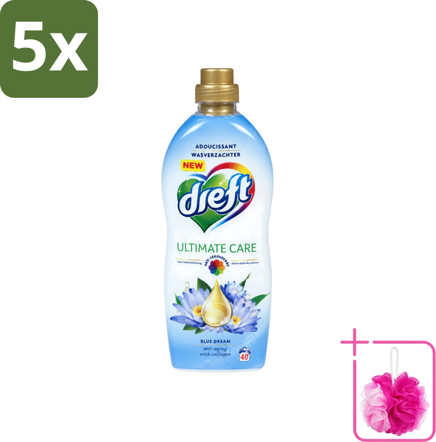 5 x Dreft - Wasverzachter - Gekleurde Was - Blauwe Droom - Anti-Veroudering - 40 Wasbeurten - Bulkverpakking - Wasverzachter - Douchemop - Anti-aging